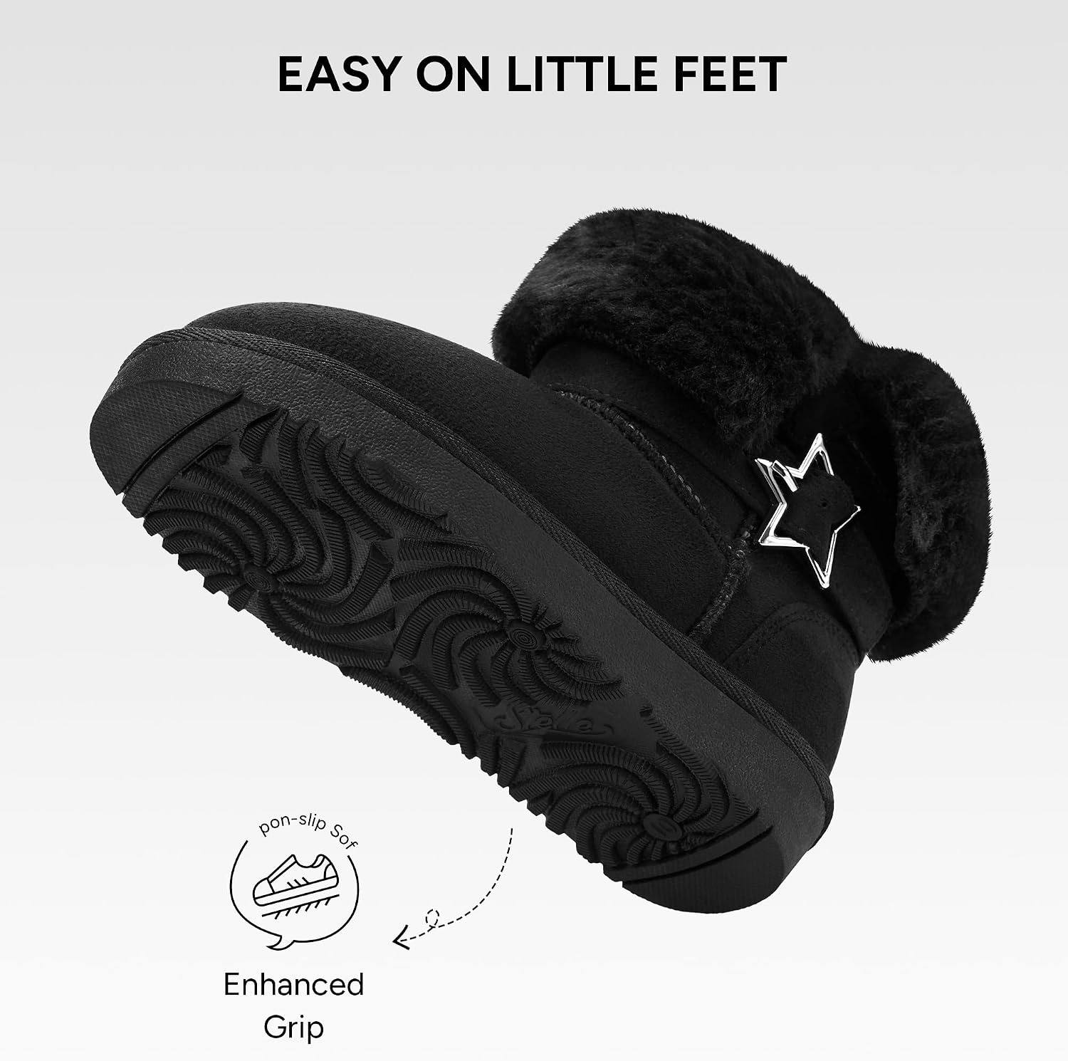 Stelle Girls Winter Boots Faux Fur Lined Fold-Down Collar(Black)
