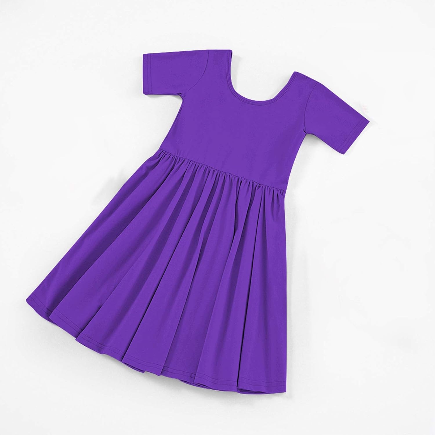 Stelle Girls Cotton Short Sleeve Twirl Skater Dress 3T-12Y(A02-purple (Without Pocket))