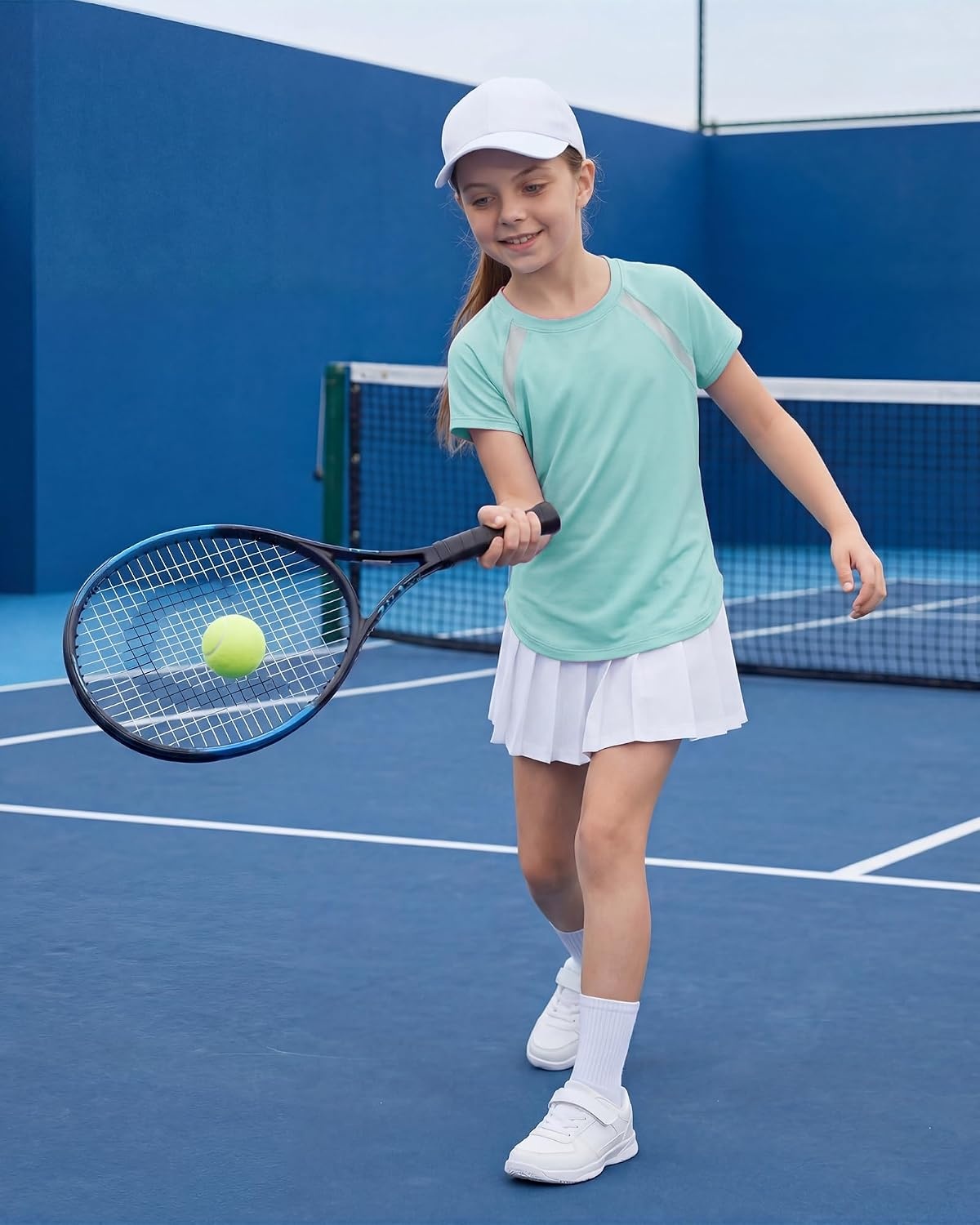 Stelle Athletic Shirts for Girls Short Sleeve Soccer Active Tshirts Kids(Aqua Blue-07)
