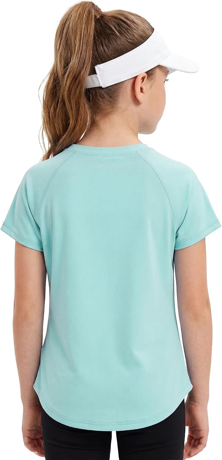 Stelle Athletic Shirts for Girls Short Sleeve Soccer Active Tshirts Kids(Aqua Blue-07)