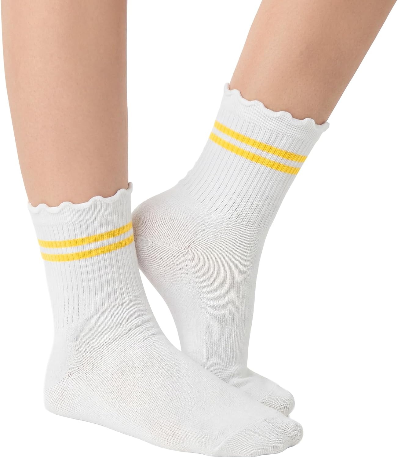 Stelle Girls Socks Cotton Ruffle Athletic Ankle Sock 3/4/5 Pairs for Kids(Red+yellow+blue+green Stripes)