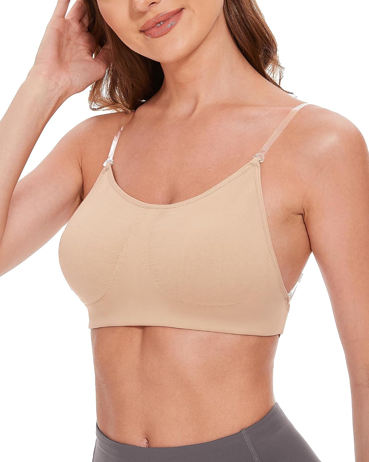 Stelle Women Nude Dance Bra Convertible Clear Strap Bras | Adjustable clear straps, Moisture-wicking fabric, Secure support, Ballet, Jazz, Stage performance(Nude)