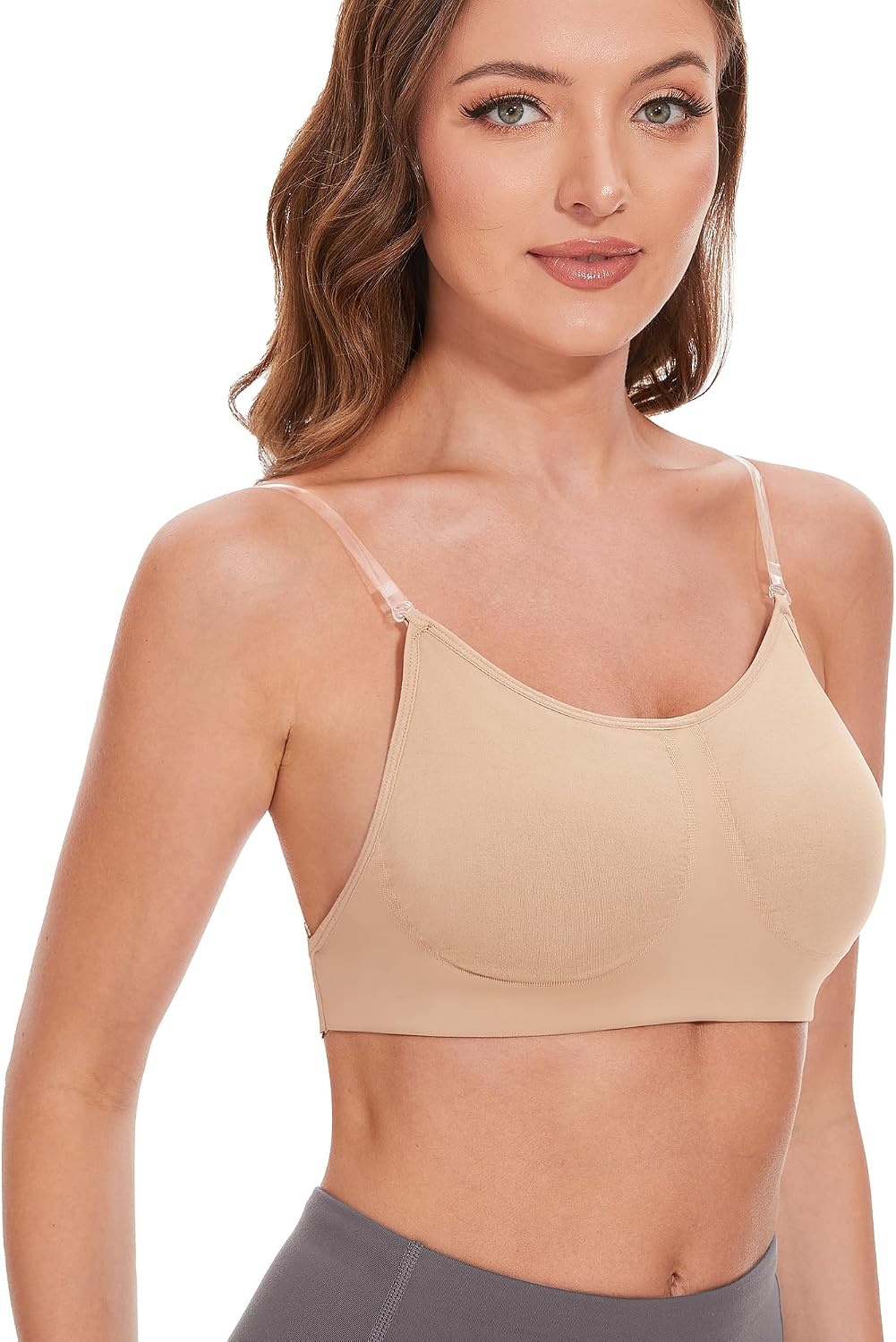 Stelle Women Nude Dance Bra Convertible Clear Strap Bras | Adjustable clear straps, Moisture-wicking fabric, Secure support, Ballet, Jazz, Stage performance(Nude)