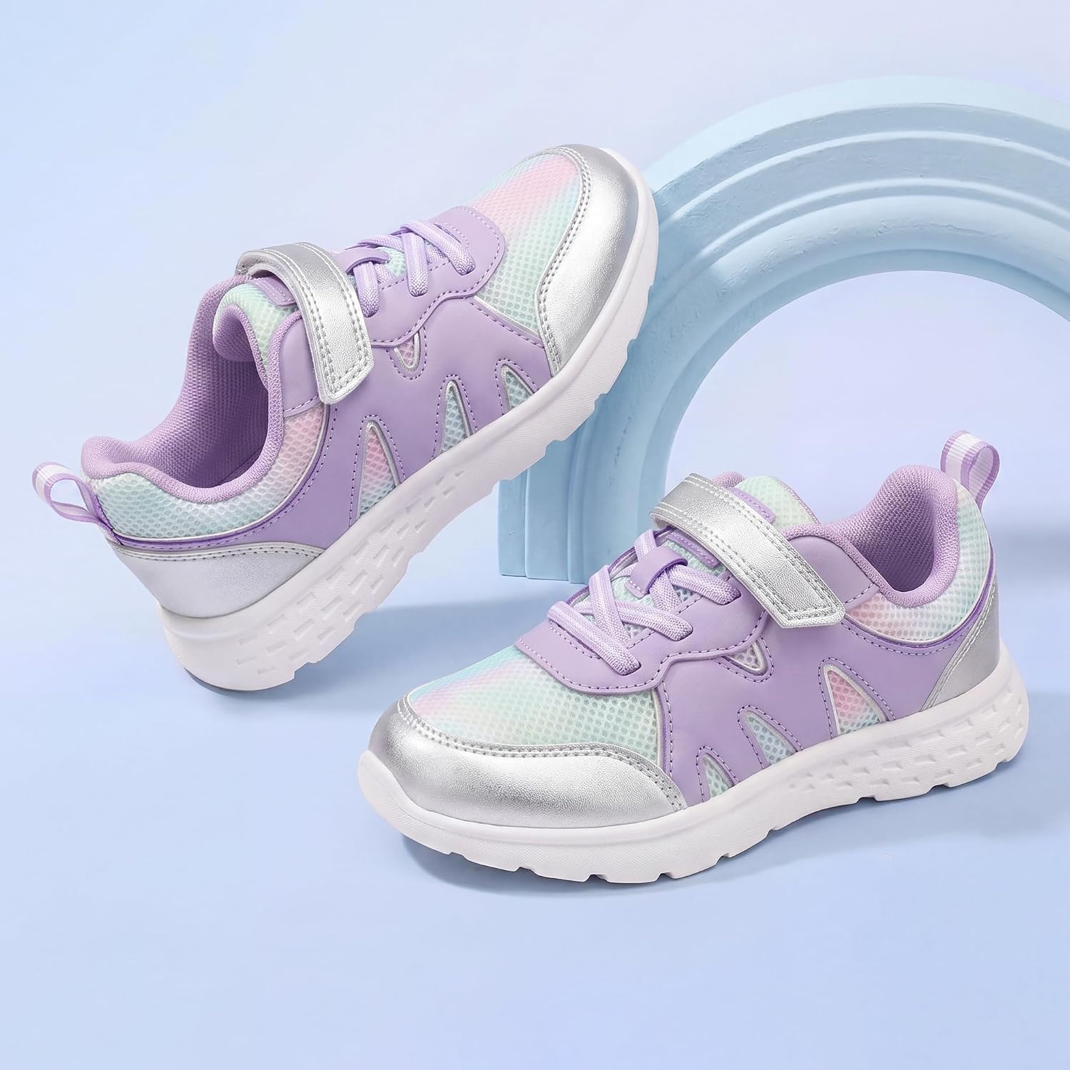 Stelle Tennis Shoes for Girls Kids Sneakers | Non-Slip Sole Lightweight Breathable Athletic Sports Running Shoes for Toddler/Little Kid/Big Kid(Galactic Sherbet)