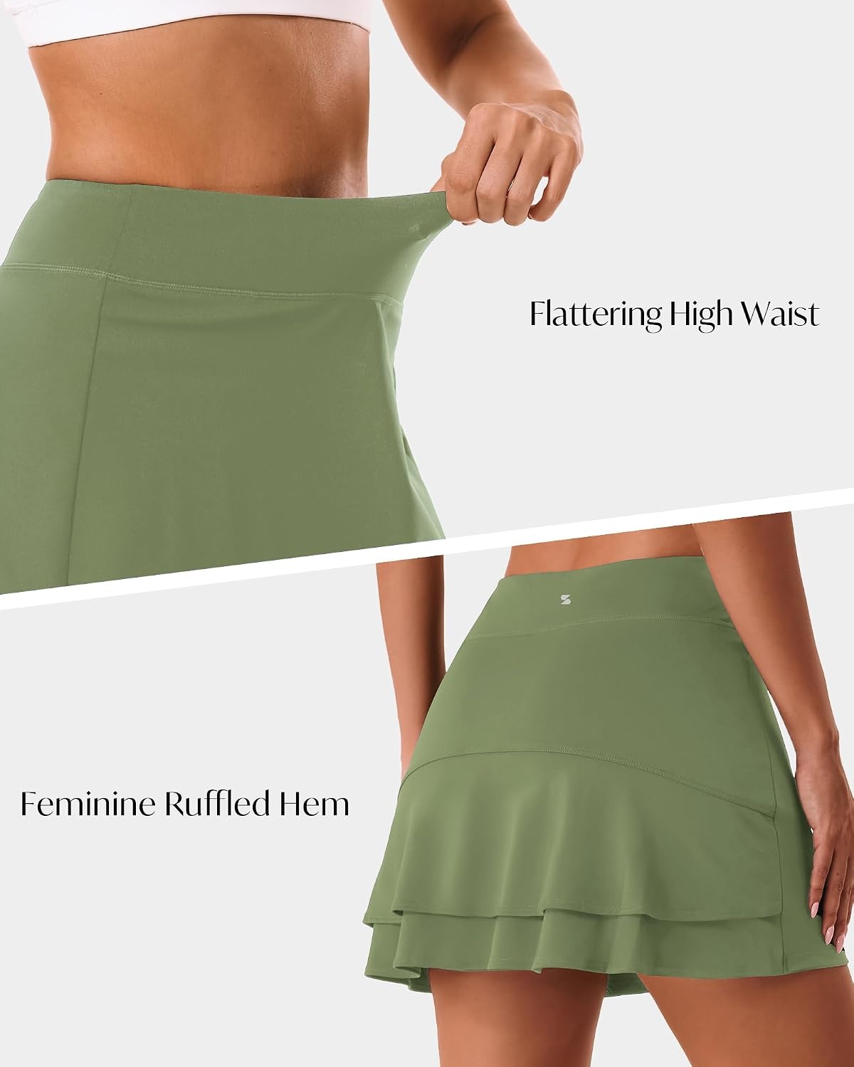Stelle Tennis Skirts for Women Ruffle Athletic Golf Skorts with Pocket(Army Green)