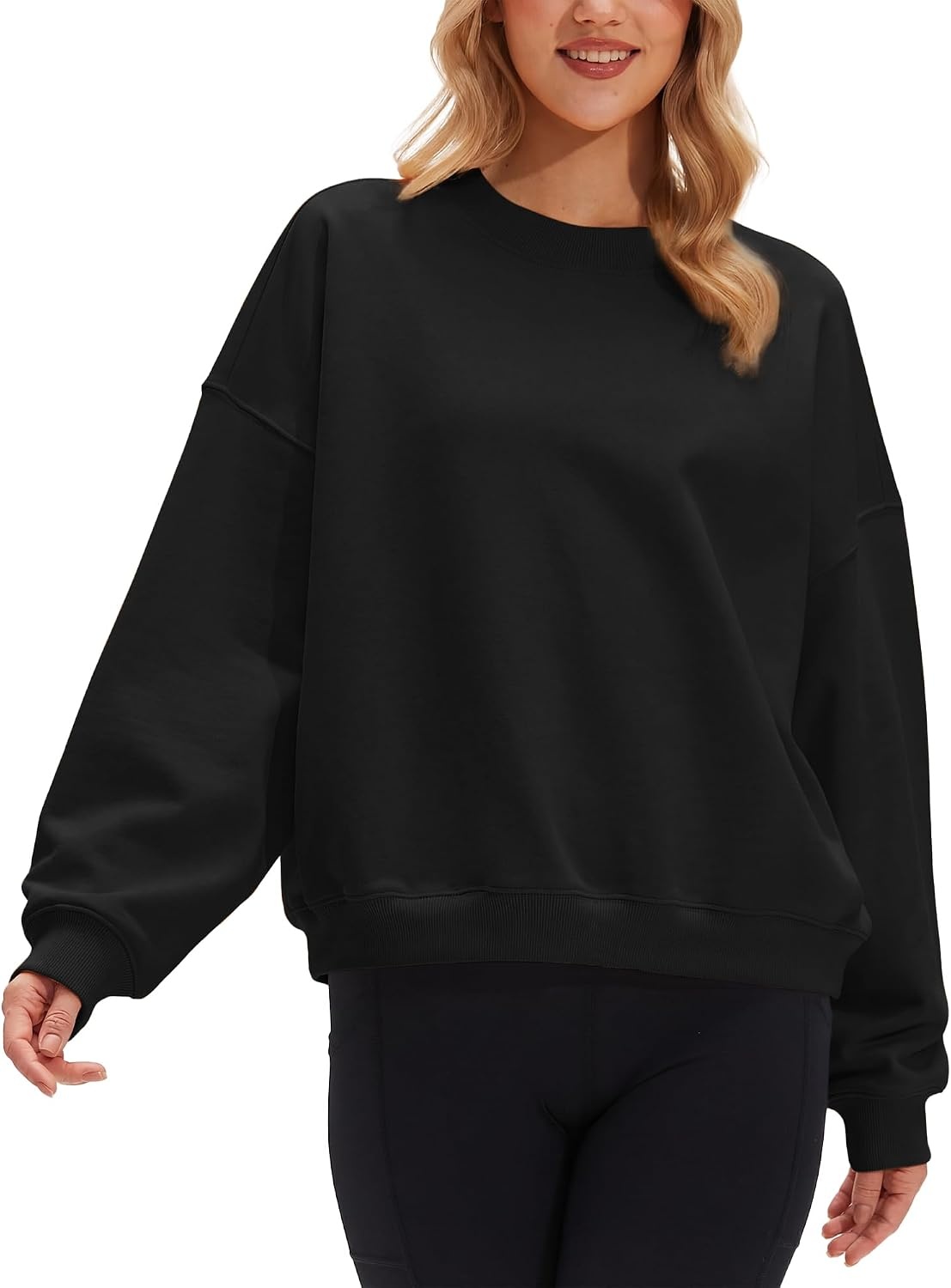 Stelle Women’s 100% Cotton Oversized Sweatshirt Crewneck Pullover | Pure Cotton, Relaxed fit, Hip-Length, Brushed comfy, Layering essential, Lounge, Travel, Streetwear, Versatile(Black)