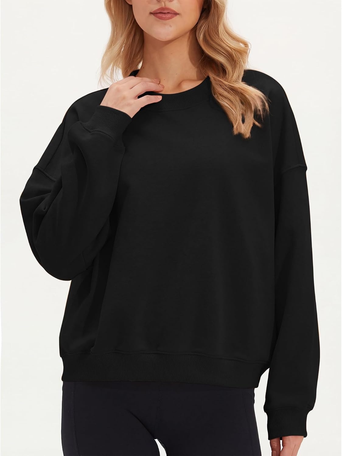 Stelle Women’s 100% Cotton Oversized Sweatshirt Crewneck Pullover | Pure Cotton, Relaxed fit, Hip-Length, Brushed comfy, Layering essential, Lounge, Travel, Streetwear, Versatile(Black)