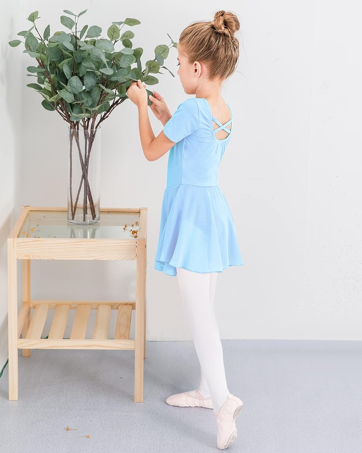 Stelle Ballet Leotards for Girls Dance Leotard with Skirt Toddler Ballet Outfit Criss-Cross Bow Back (Little/Big Kid)(Style 1-blue(cross Back))