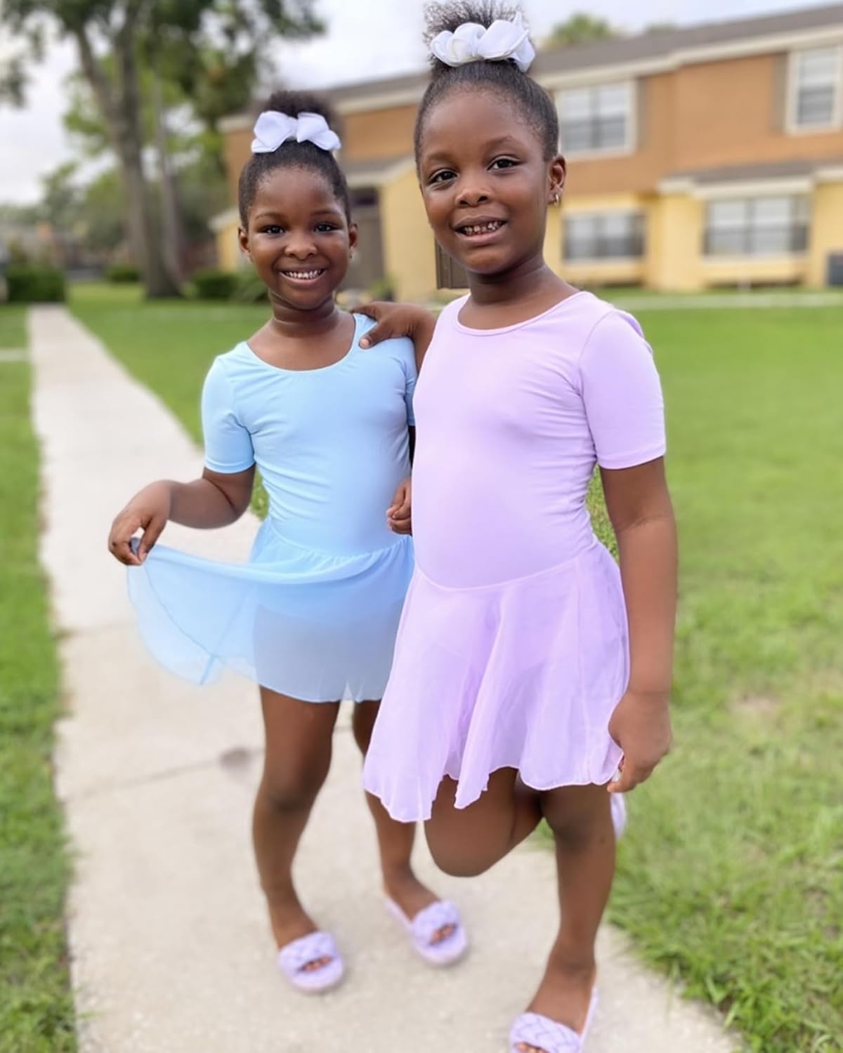 Stelle Ballet Leotards for Girls Dance Leotard with Skirt Toddler Ballet Outfit Criss-Cross Bow Back (Little/Big Kid)(Style 1-blue(cross Back))
