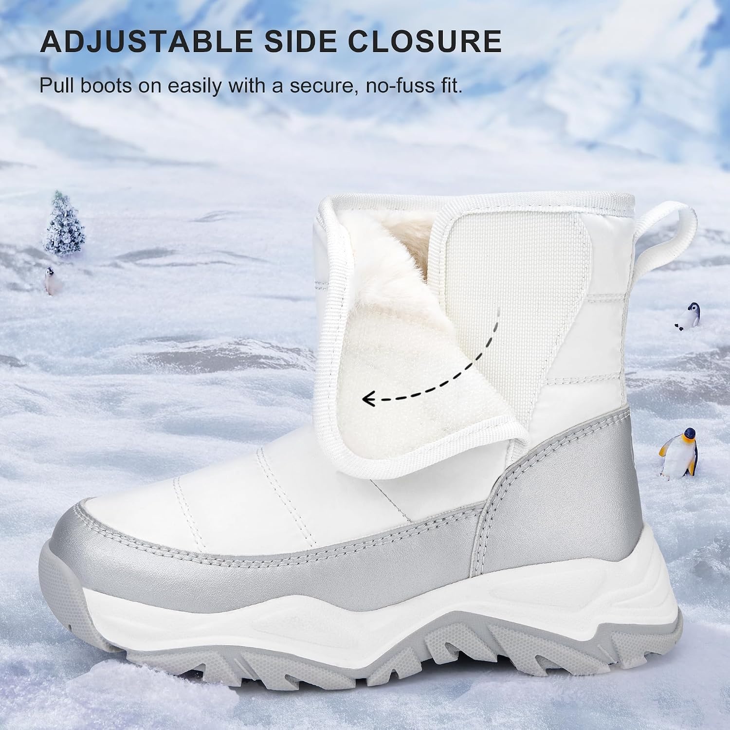 Stelle Toddler Snow Boots Girls Lightweight Warm Winter Shoes | Boys Outdoor Sport, Cold Weather, Water Repellent, Soft Faux Fur Lined, Non Slip, Mid Calf, Hook and Loop, Little & Big Kids(White)