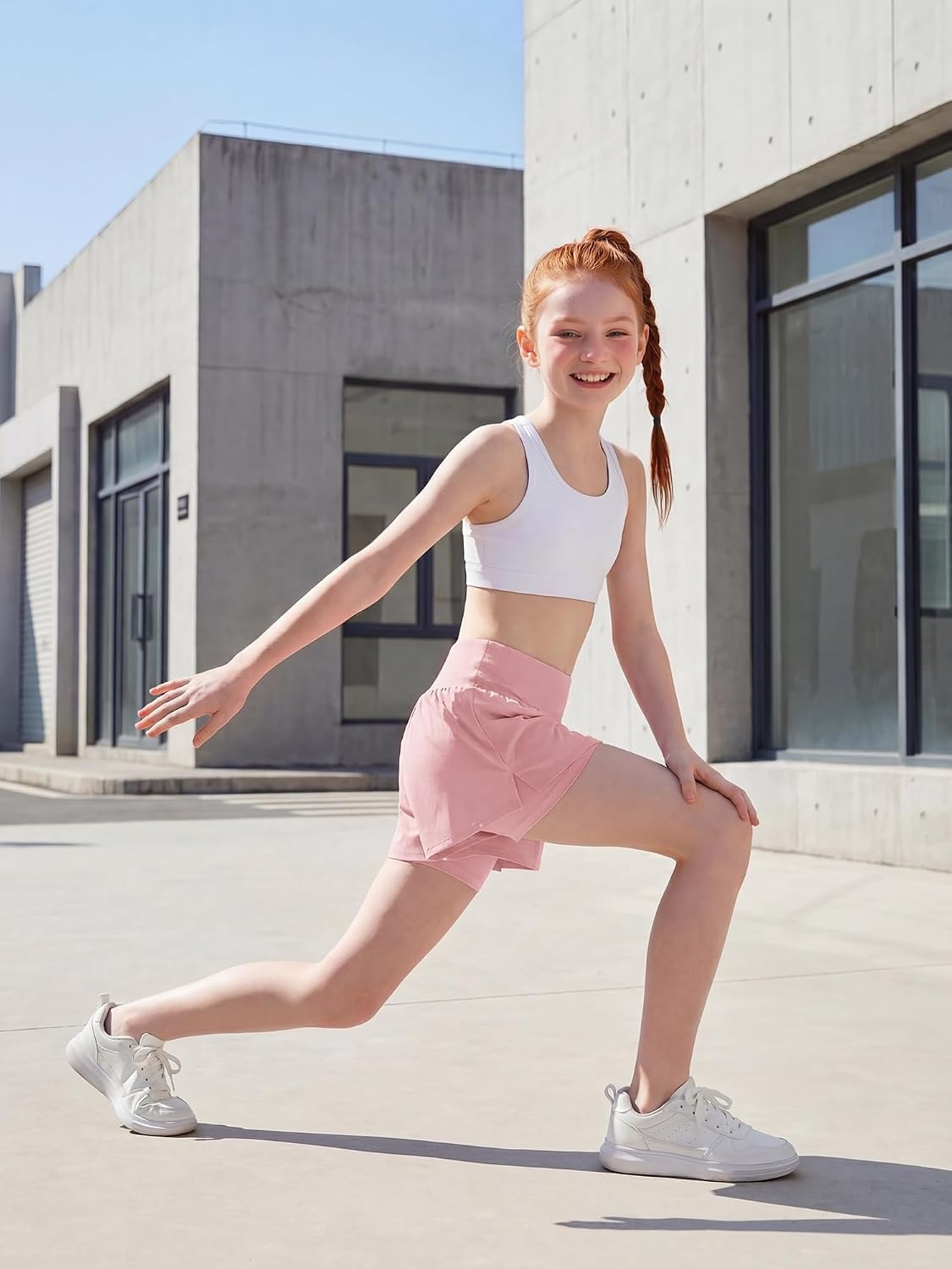 Stelle Girls Athletic Shorts Flowy Running Butterfly Short with Pockets | Lightweight, 2 in 1 Butterfly Design, Built-in Shorts, Inner Pockets, Running, Tennis, Soccer, Dance, Active Wear(Light Pink)