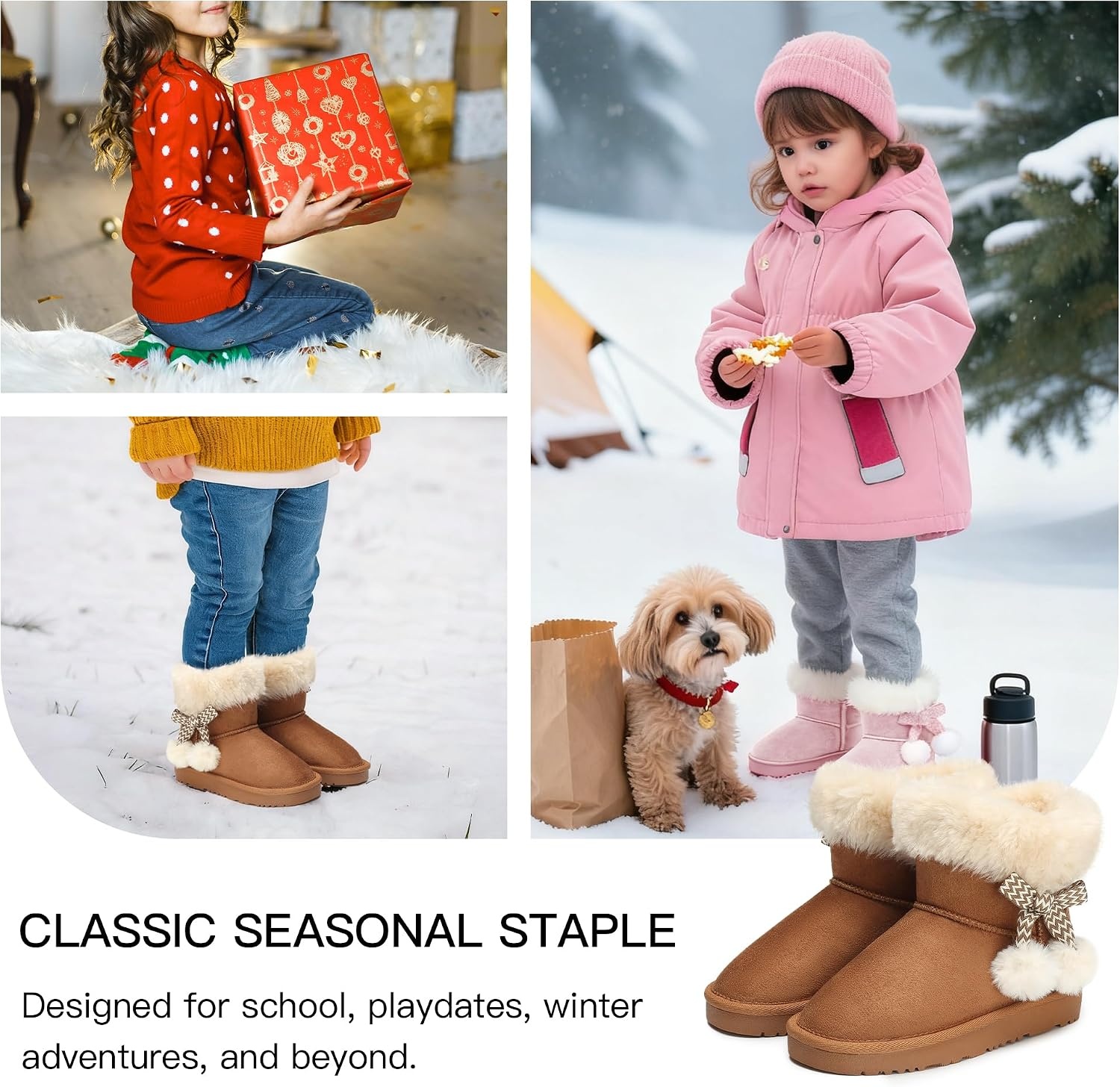 Stelle Girls Winter Boots Fuzzy Snow Boots for Kids(Warm Chestnut)