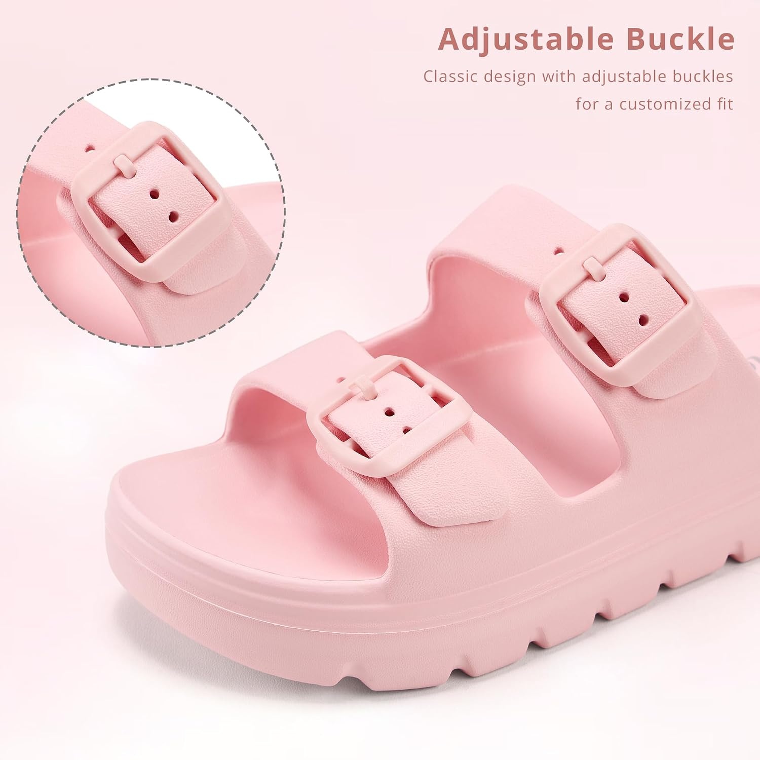 Stelle Girls Double Buckle Slide Sandals Boy Slippers(Pink)