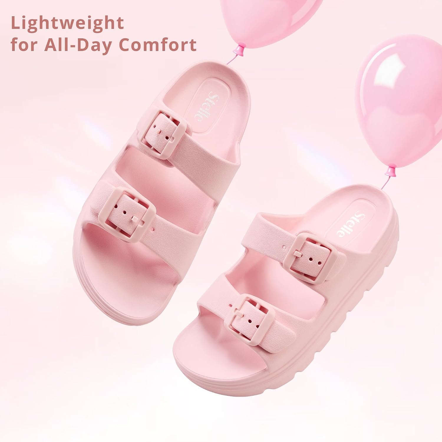 Stelle Girls Double Buckle Slide Sandals Boy Slippers(Pink)
