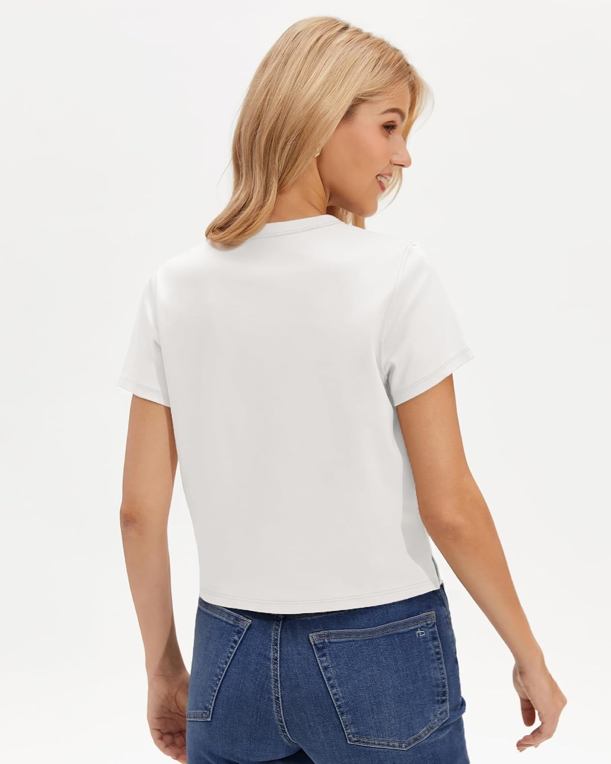Stelle Women Cotton Blend Tshirts Shirts Boxy Cropped T- Shirts Basic Tees | Relaxed fit, Side slits, Lightweight comfort, Everyday layering, Streetwear, Machine washable, Soft hand feel(White)