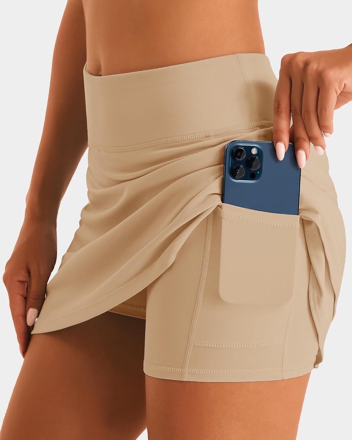 Stelle Tennis Skirts for Women Athletic Skirt with Shorts Golf Skort Pocket High Waisted Skorts Workout Pickleball(Khaki)