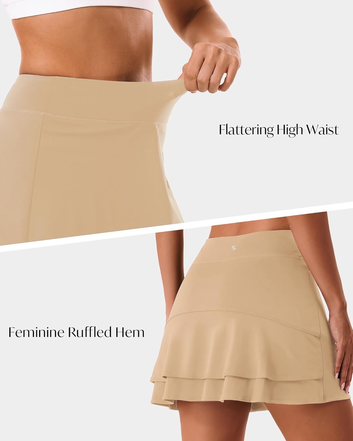 Stelle Tennis Skirts for Women Athletic Skirt with Shorts Golf Skort Pocket High Waisted Skorts Workout Pickleball(Khaki)