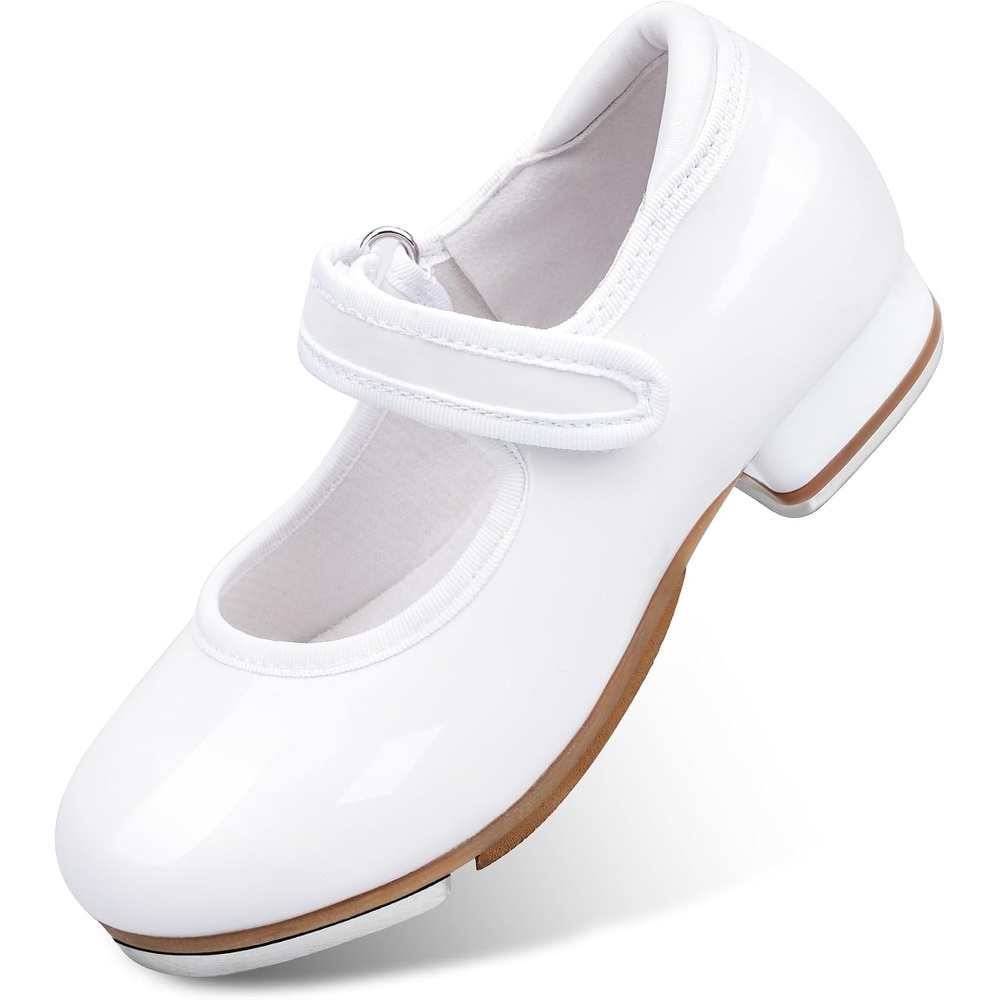 Stelle Tap Shoes for Girls Toddler Boys Dance Shoes | Easy-clean design, Rounded toe, Padded heel collar, Clear tap sound, Cushioned insole, Hook-and-loop strap(White)