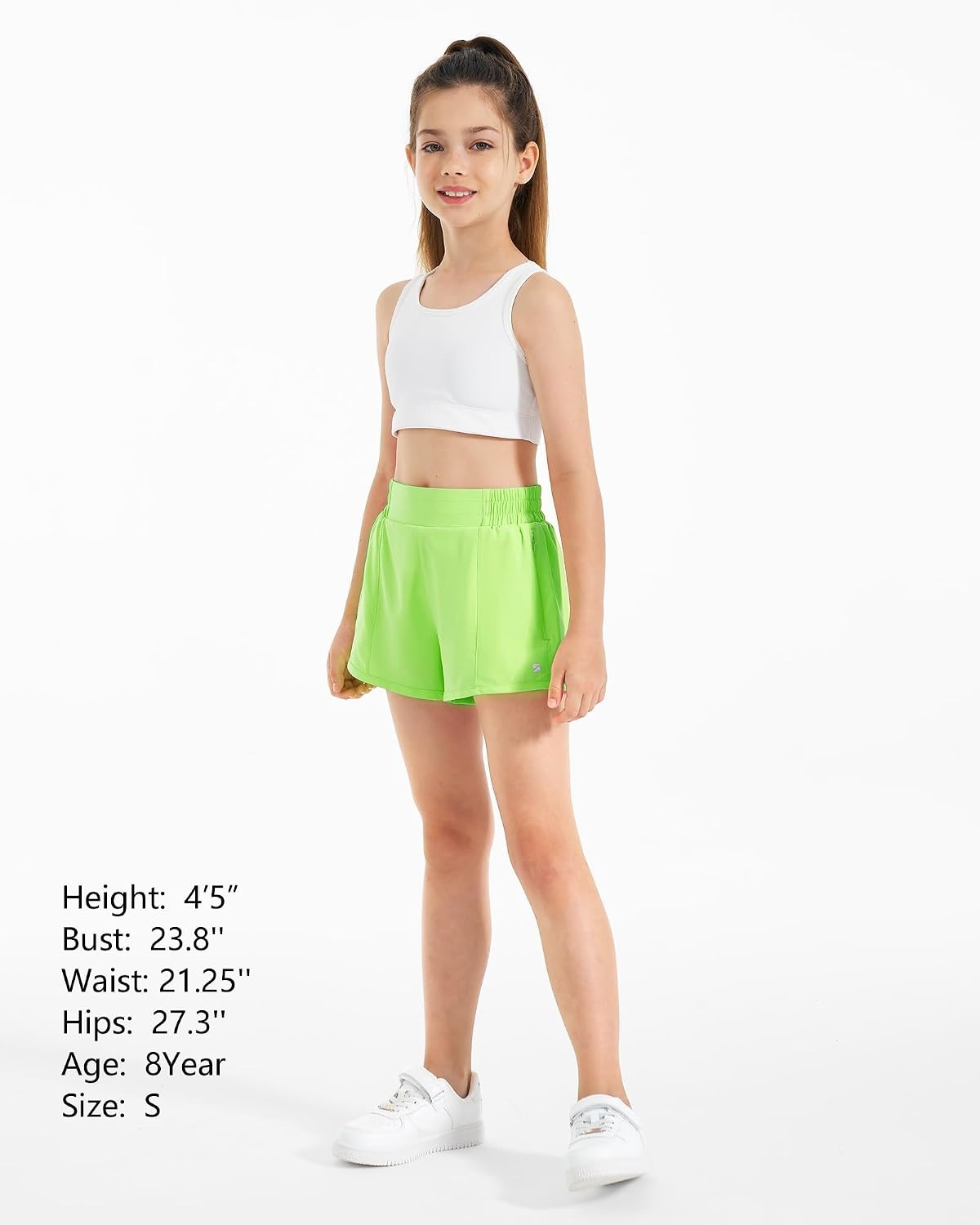 Stelle Girls 2-in-1 Athletic Shorts with Zipper Pockets for Running Sports(Neon Yellow)