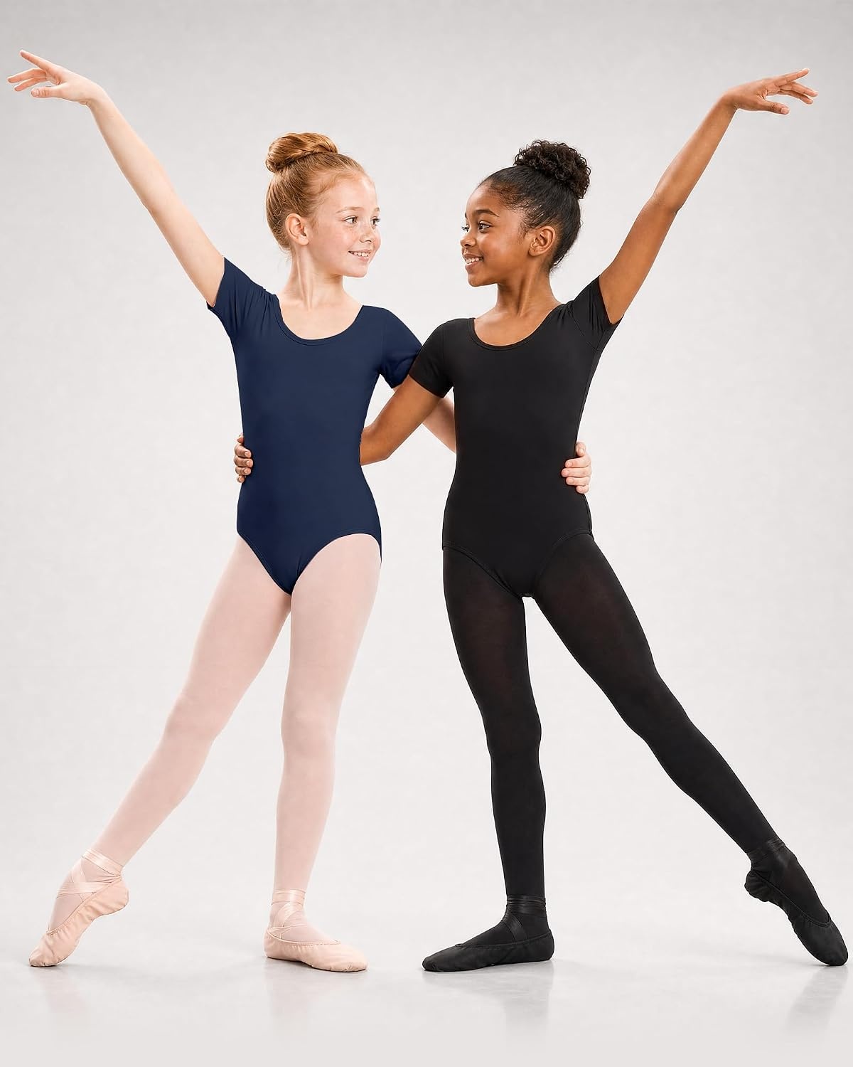 Stelle Girls Short Sleeve Leotards with Tights for Ballet/Dance Outfits(Navy)