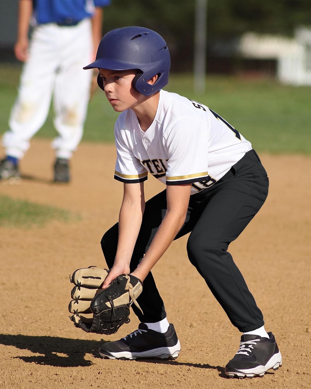 Stelle Boys Baseball Pants Youth with Pockets Kids Tee Ball | Softball, Fastpitch, Full Length, Double knee, Snap, Zipper, Belt loops, Elastic ankle hems, Practice, Game day, Durable(Black)