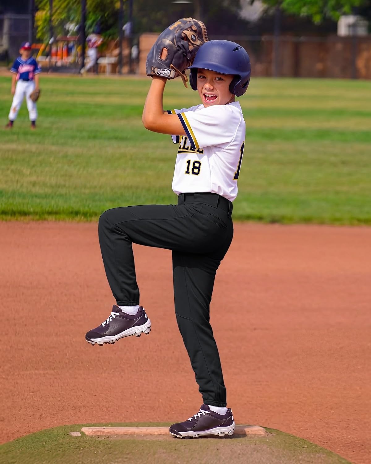 Stelle Boys Baseball Pants Youth with Pockets Kids Tee Ball | Softball, Fastpitch, Full Length, Double knee, Snap, Zipper, Belt loops, Elastic ankle hems, Practice, Game day, Durable(Black)