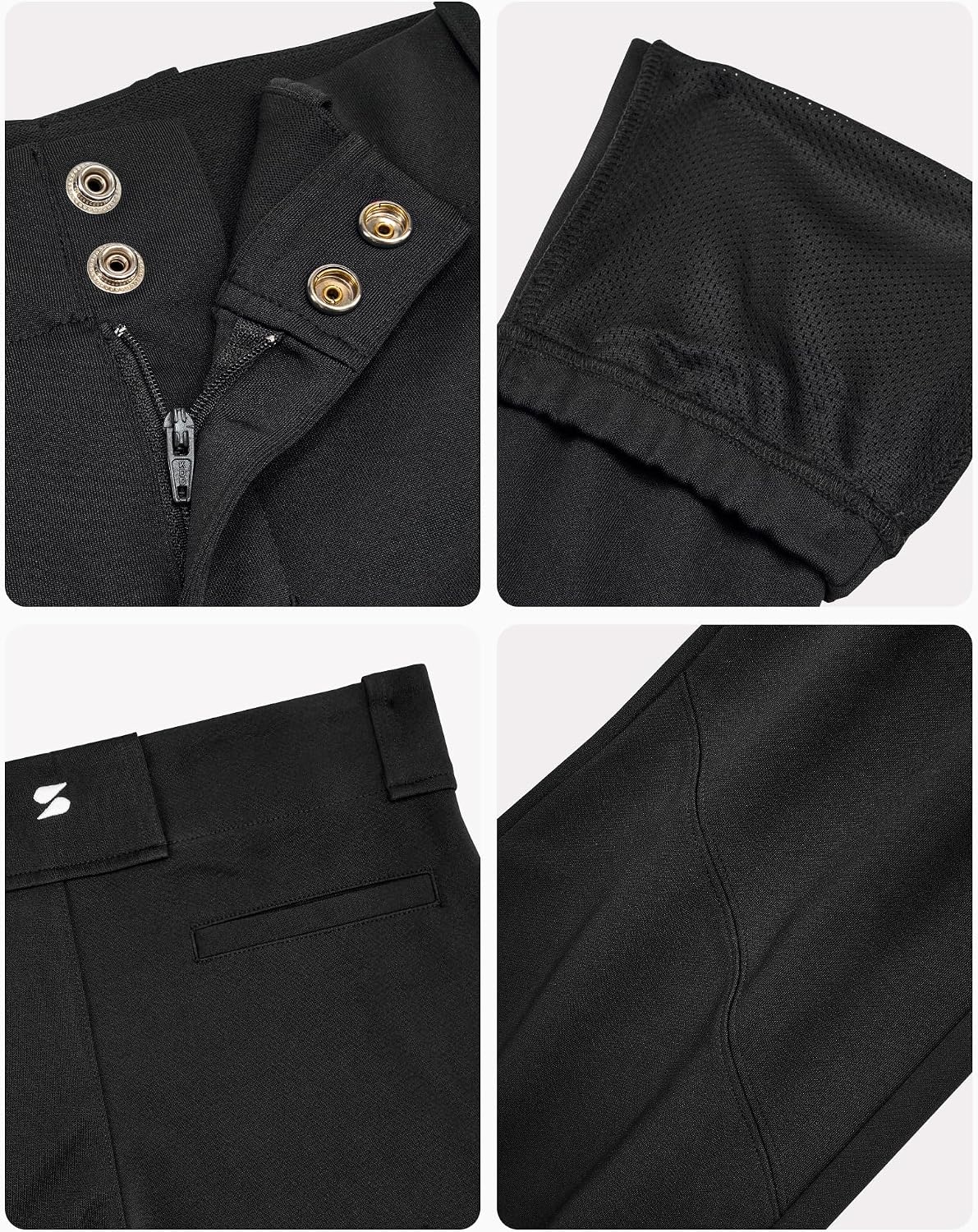 Stelle Boys Baseball Pants Youth with Pockets Kids Tee Ball | Softball, Fastpitch, Full Length, Double knee, Snap, Zipper, Belt loops, Elastic ankle hems, Practice, Game day, Durable(Black)