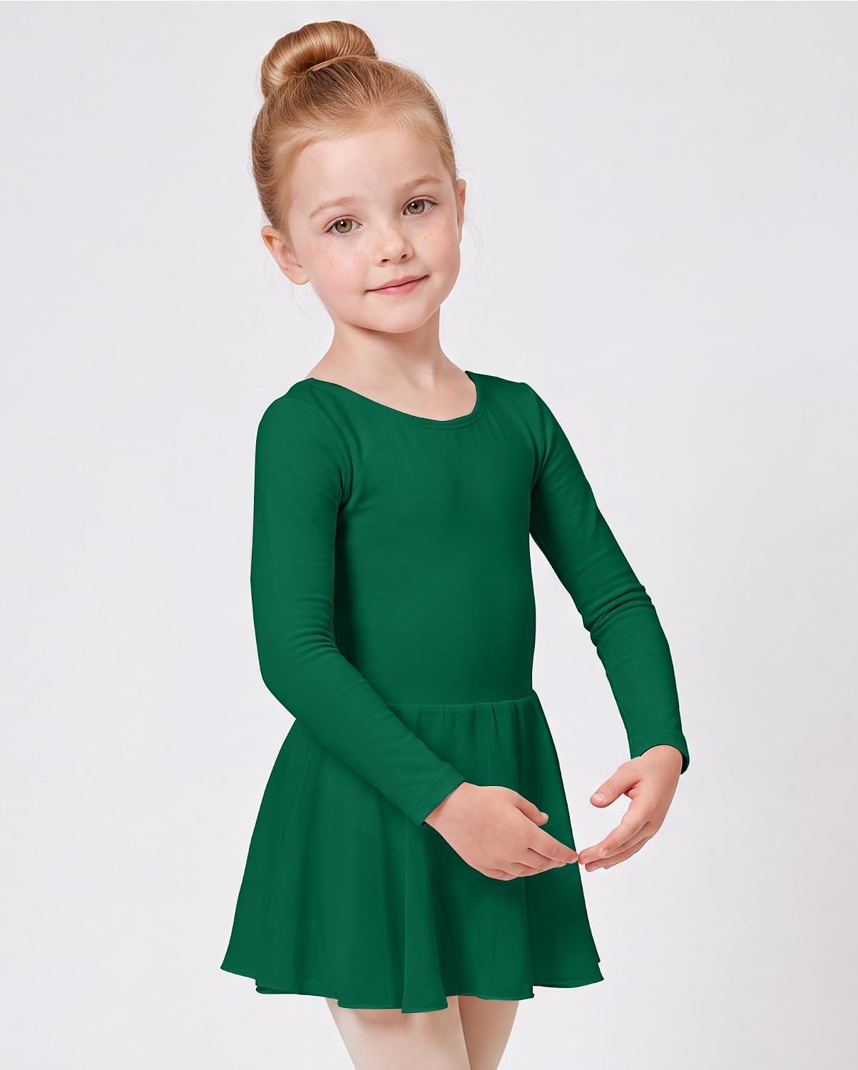 Stelle Girls Long Sleeve Leotard Dress with Footed Tights for Ballet/Dance(Green)
