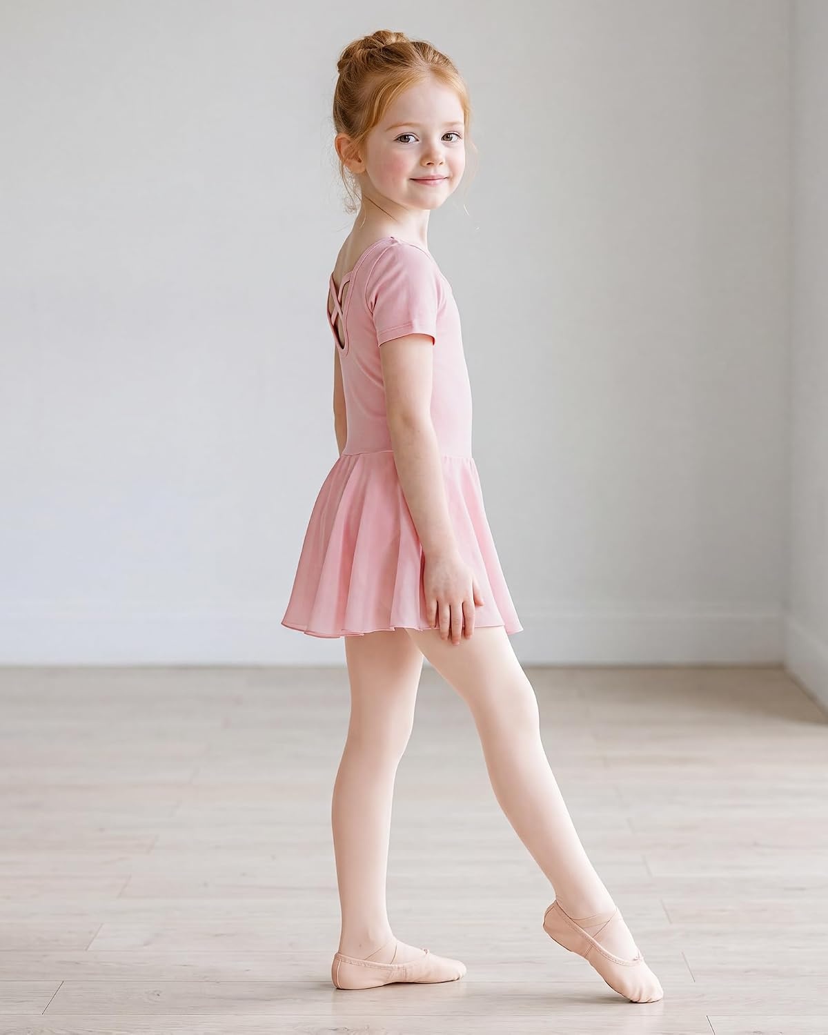 Stelle Girls Criss-Cross Back Leotards Skirt with Tights for Ballet/Dance(Ballet Pink)