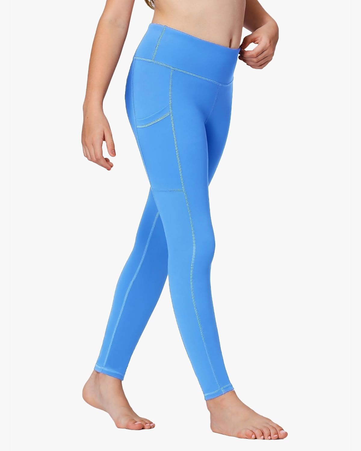 Stelle Girls’ Athletic Leggings Kids Dance Running Yoga Pants Workout Active Dance Tights with Pockets(Vibrant Blue)
