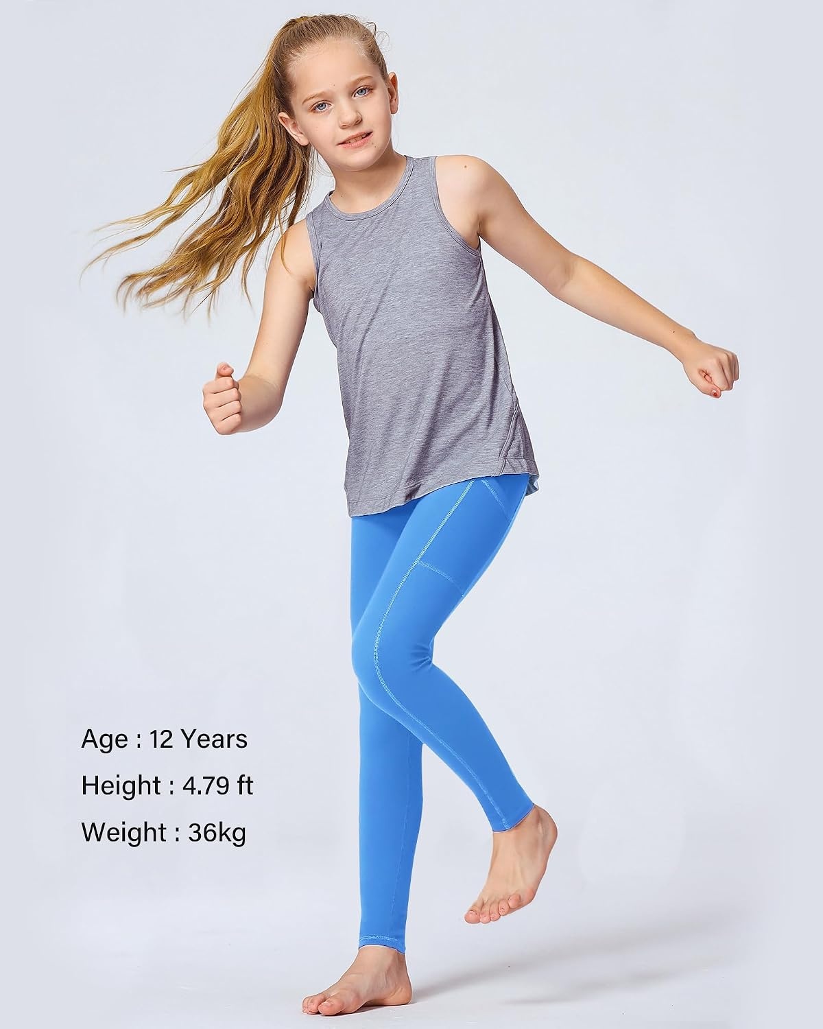 Stelle Girls’ Athletic Leggings Kids Dance Running Yoga Pants Workout Active Dance Tights with Pockets(Vibrant Blue)