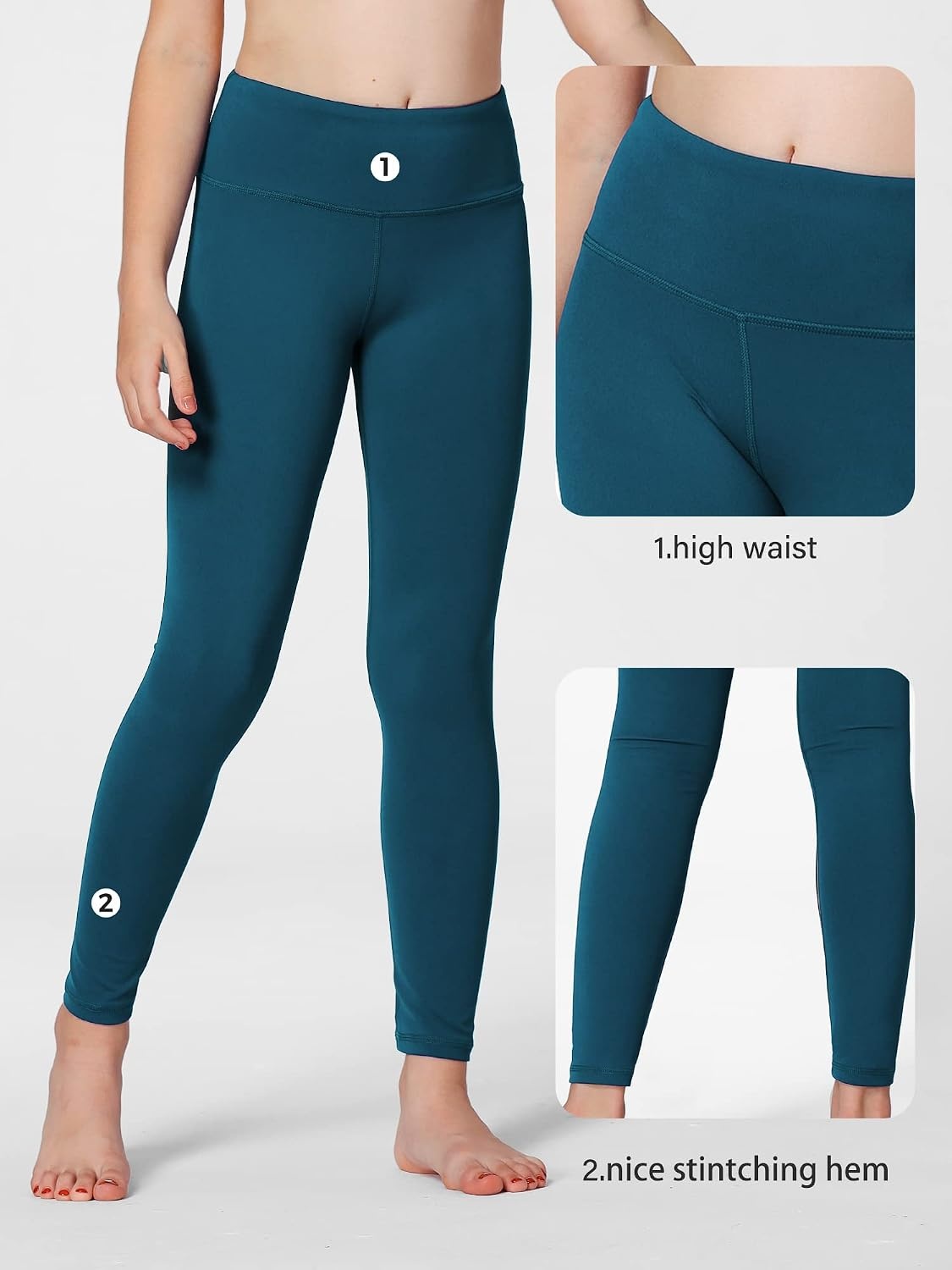 Stelle Girls Leggings with Hidden Pocket for Kids Dance Yoga Athletic Pants | High-rise waistband,Soft 4-way stretch,Moisture-wicking,Non see-through for dance,gymnastics,yoga,running and daily wear(Dark Teal)