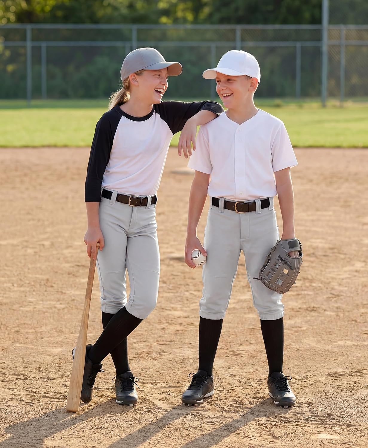Stelle Girls Softball Pants Knickers Style with Pockets for Youth Kids | Knee-high, Fastpitch, Tee Ball, Belt Loops, Double Knee Performance, Durable, Practice, Game Day, Elastic Leg Openings(Light Grey)