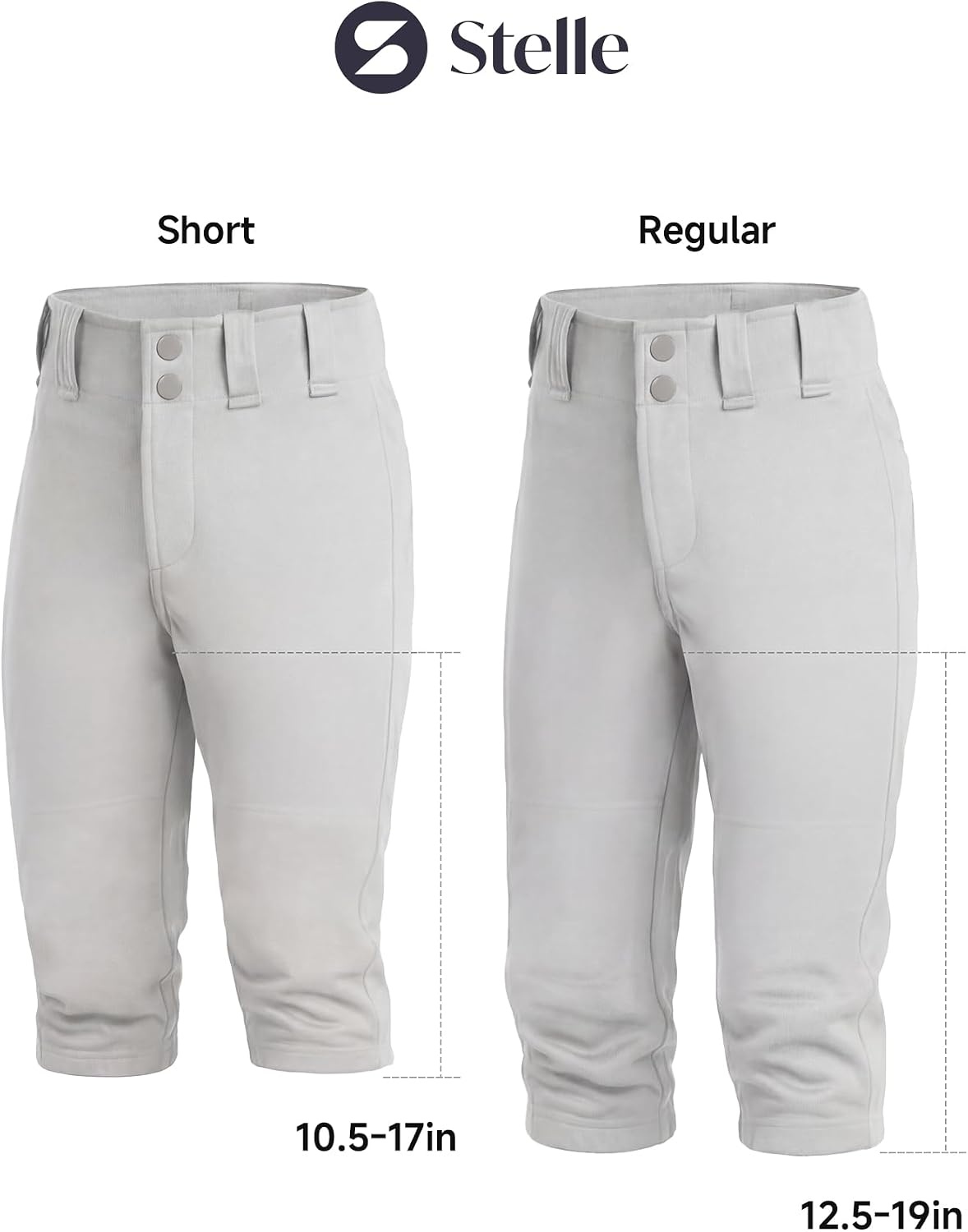 Stelle Girls Softball Pants Knickers Style with Pockets for Youth Kids | Knee-high, Fastpitch, Tee Ball, Belt Loops, Double Knee Performance, Durable, Practice, Game Day, Elastic Leg Openings(Light Grey)