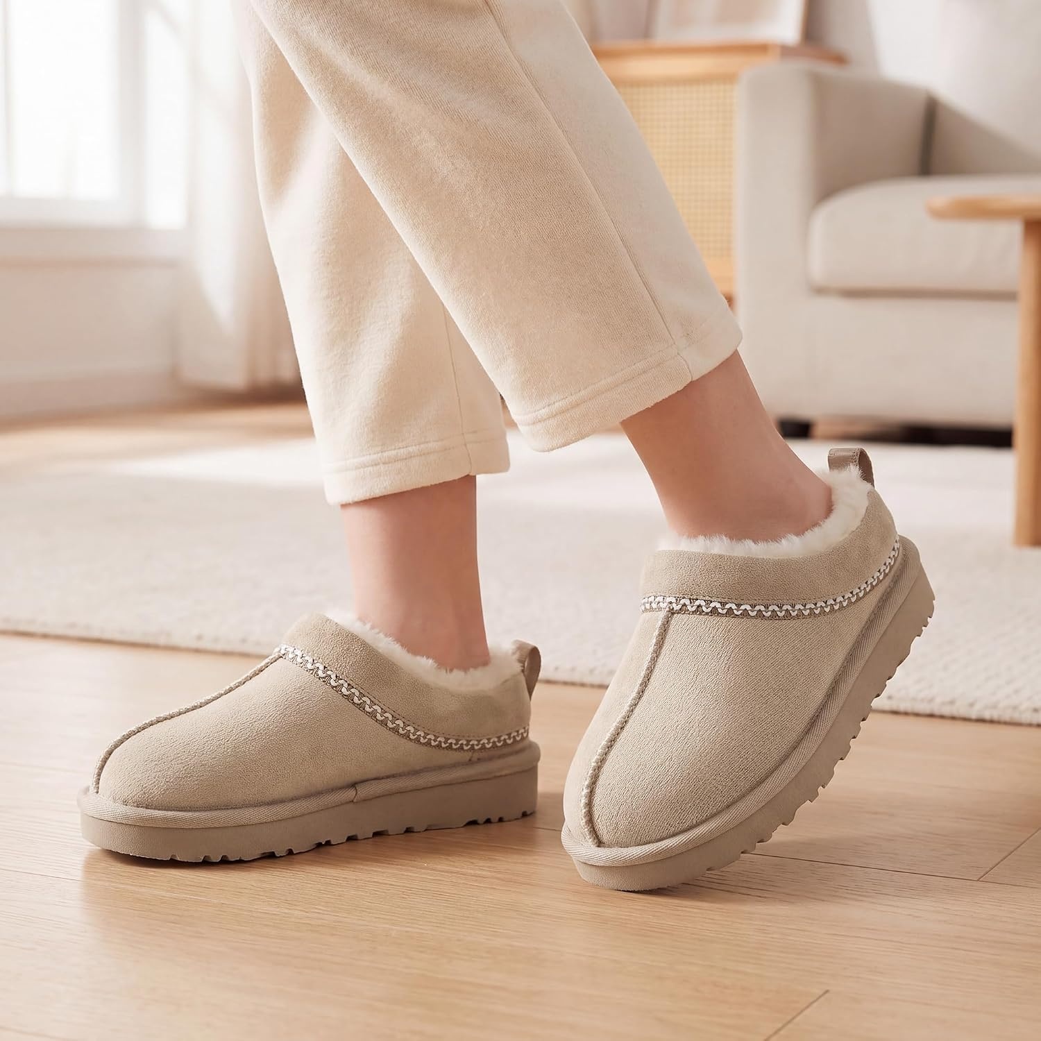 Stelle Girls Slippers Kids Fuzzy House Shoes Slip-On Indoor Outdoor(Dune)