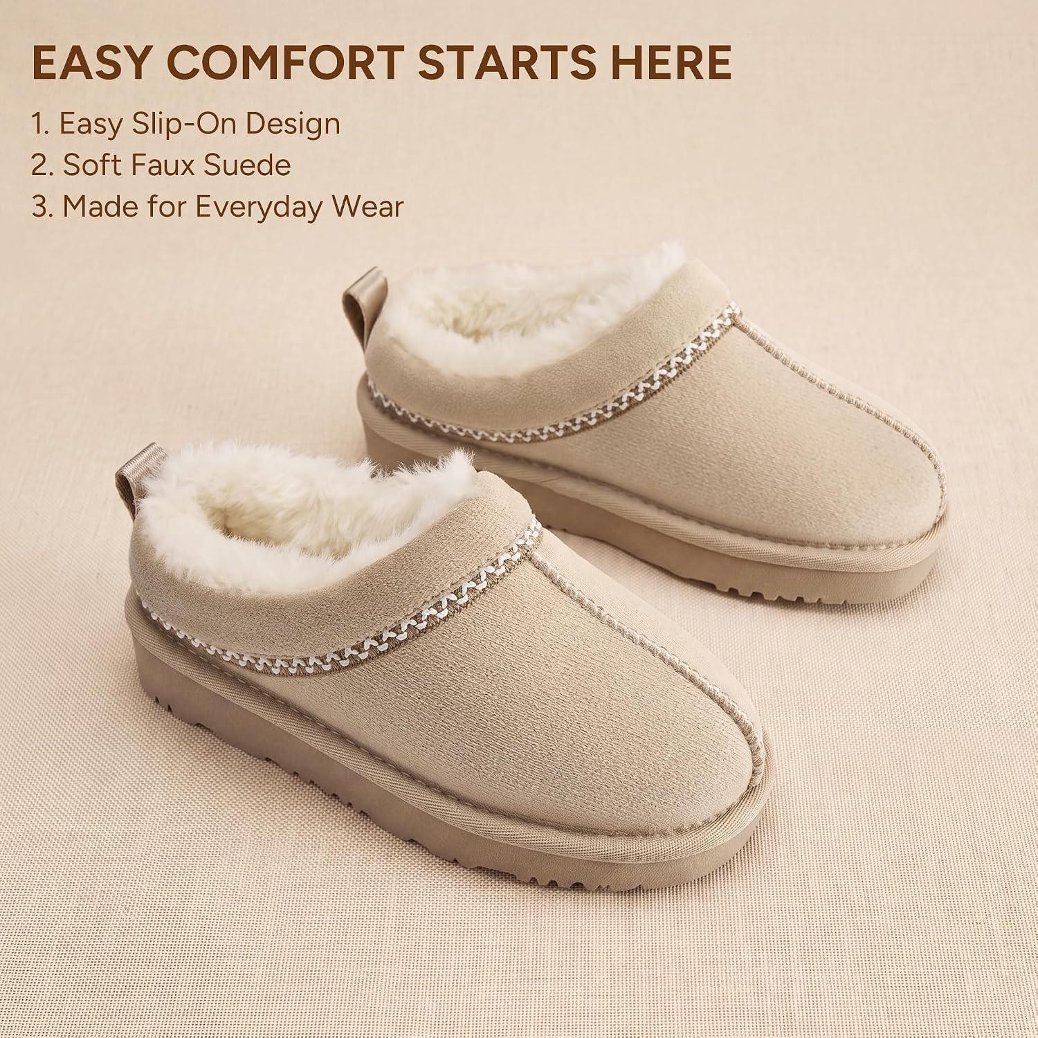 Stelle Girls Slippers Kids Fuzzy House Shoes Slip-On Indoor Outdoor(Dune)