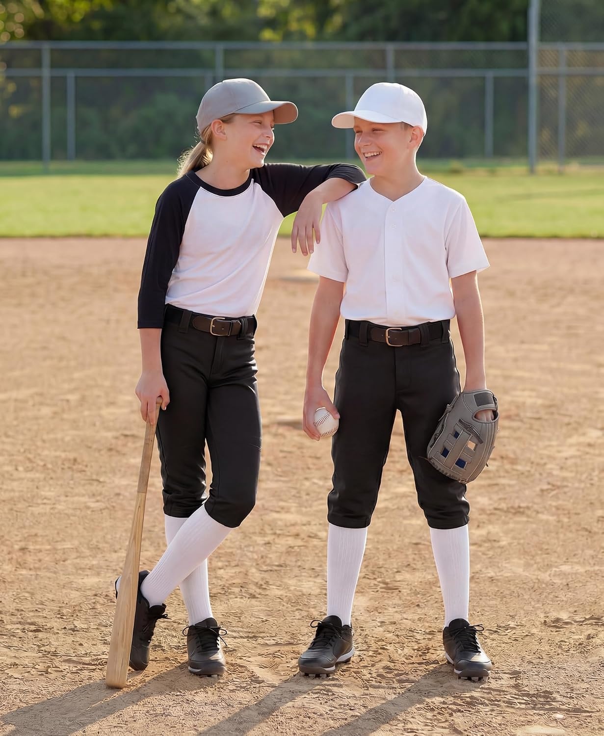 Stelle Girls Softball Pants Knickers Style with Pockets for Youth Kids | Knee-high, Fastpitch, Tee Ball, Belt Loops, Double Knee Performance, Durable, Practice, Game Day, Elastic Leg Openings(Black)
