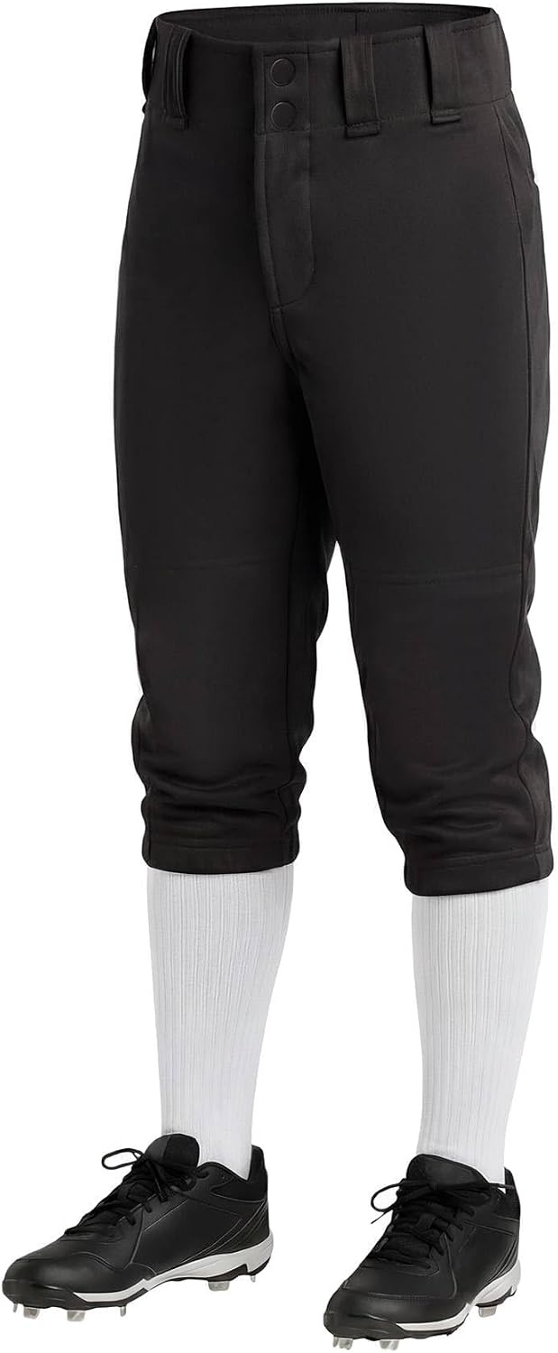Stelle Girls Softball Pants Knickers Style with Pockets for Youth Kids | Knee-high, Fastpitch, Tee Ball, Belt Loops, Double Knee Performance, Durable, Practice, Game Day, Elastic Leg Openings(Black)