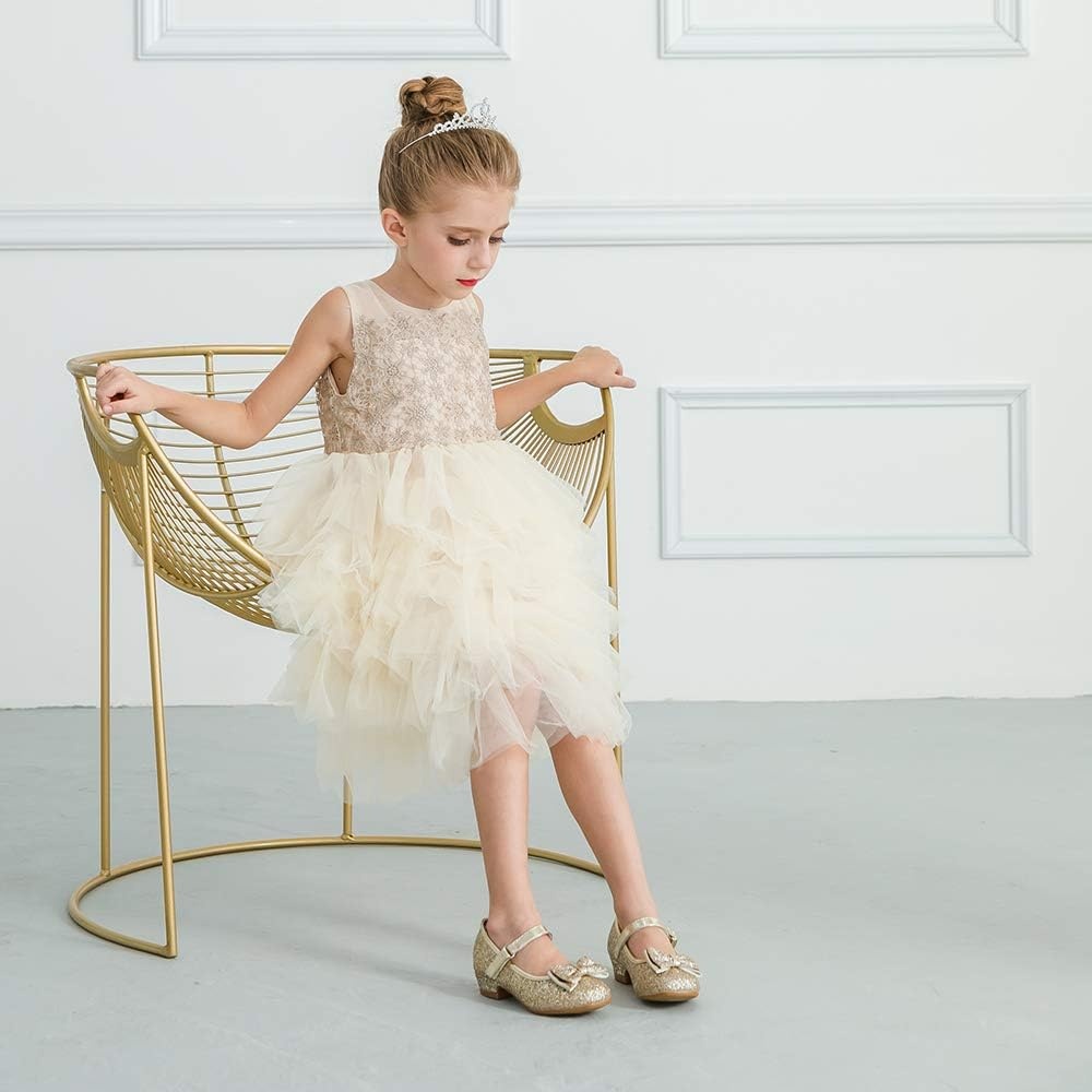 Stelle Girls Dress Shoes Glitter Princess Low Heels for Party Wedding Prom | Shiny glitter finish, Bowknot charms, 1 inch Low Heel, Cushioned comfort, Dress-up, Special occasions, Comfortable fit(T08-gold Glitter)