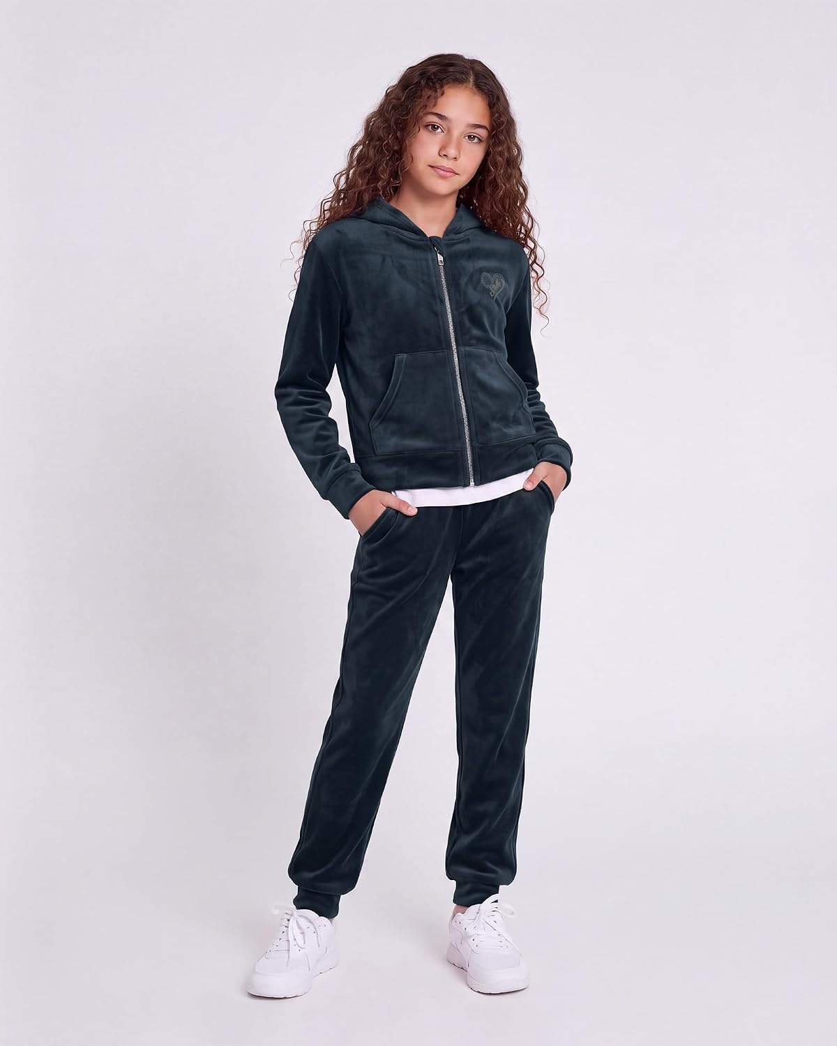 Stelle Girls Velour Tracksuits Zip Up Hoodies Joggers with Pockets 5-15 Y(Navy)