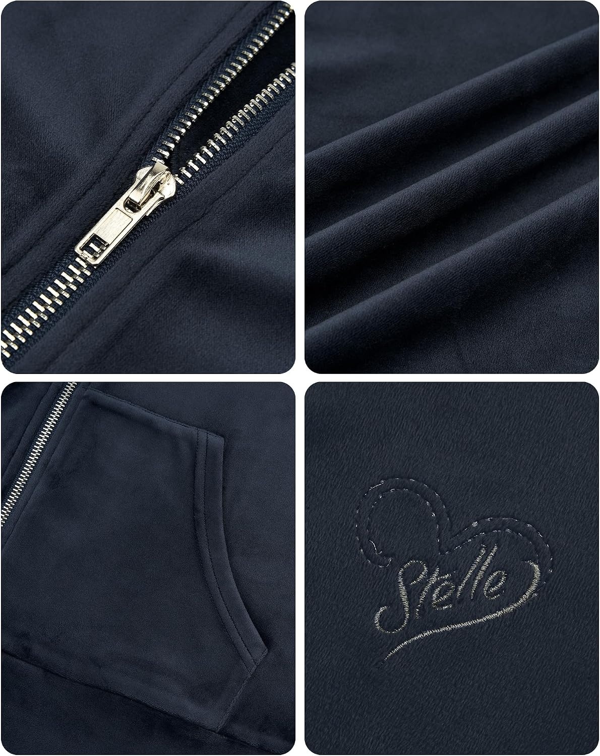 Stelle Girls Velour Tracksuits Zip Up Hoodies Joggers with Pockets 5-15 Y(Navy)