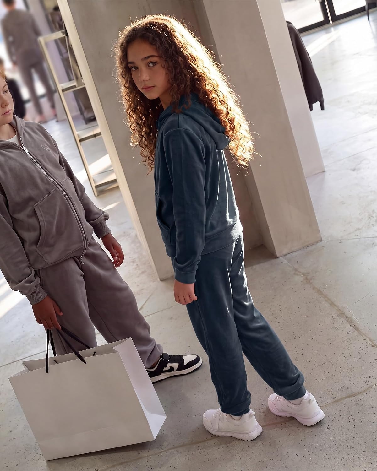 Stelle Girls Velour Tracksuits Zip Up Hoodies Joggers with Pockets 5-15 Y(Navy)