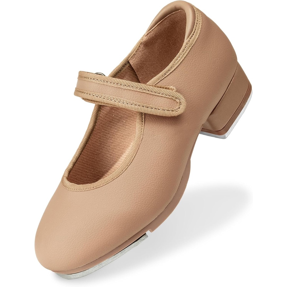 Stelle Tap Shoes for Girls Toddler Boys Dance Shoes | Easy-clean design, Rounded toe, Padded heel collar, Clear tap sound, Cushioned insole, Hook-and-loop strap(Tan)