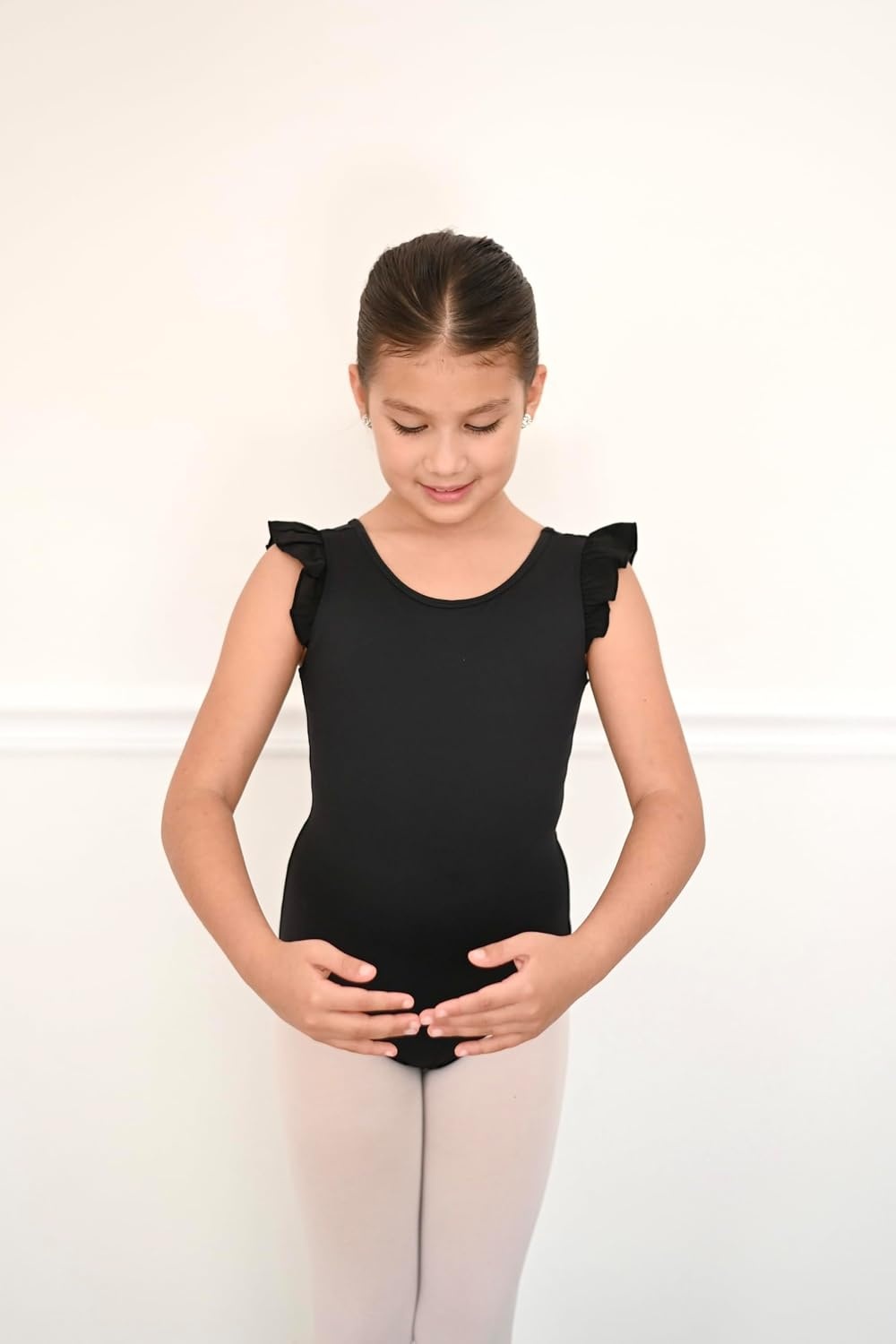 Stelle Leotards for Girls Ballet Dancewear Ruffle Flutter Sleeve Leotard Unitards(Black)