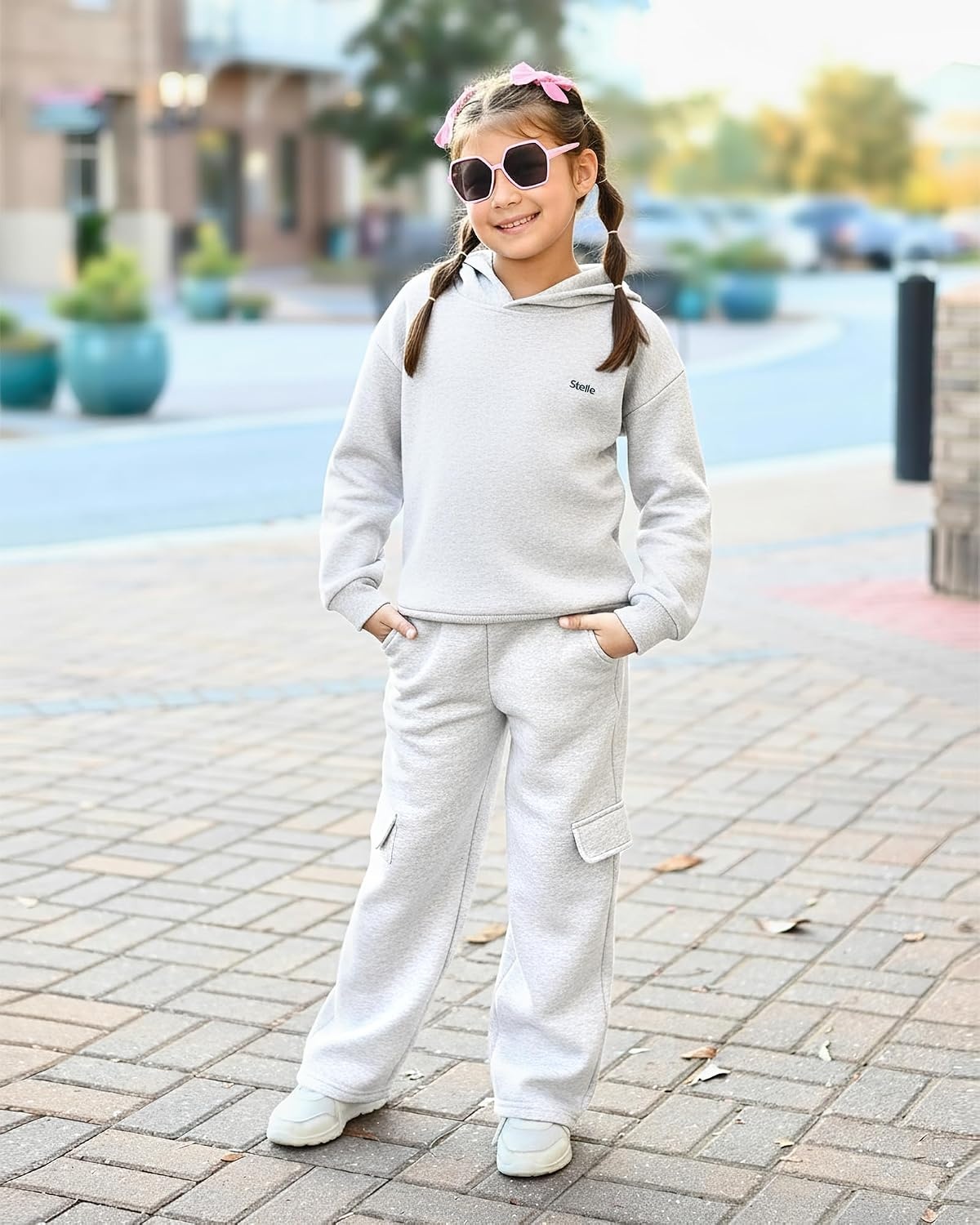 Stelle Girls 2 Pieces Sweatsuit Hoodies Sweatpants Sets 5-15Y(Light Heather Grey)