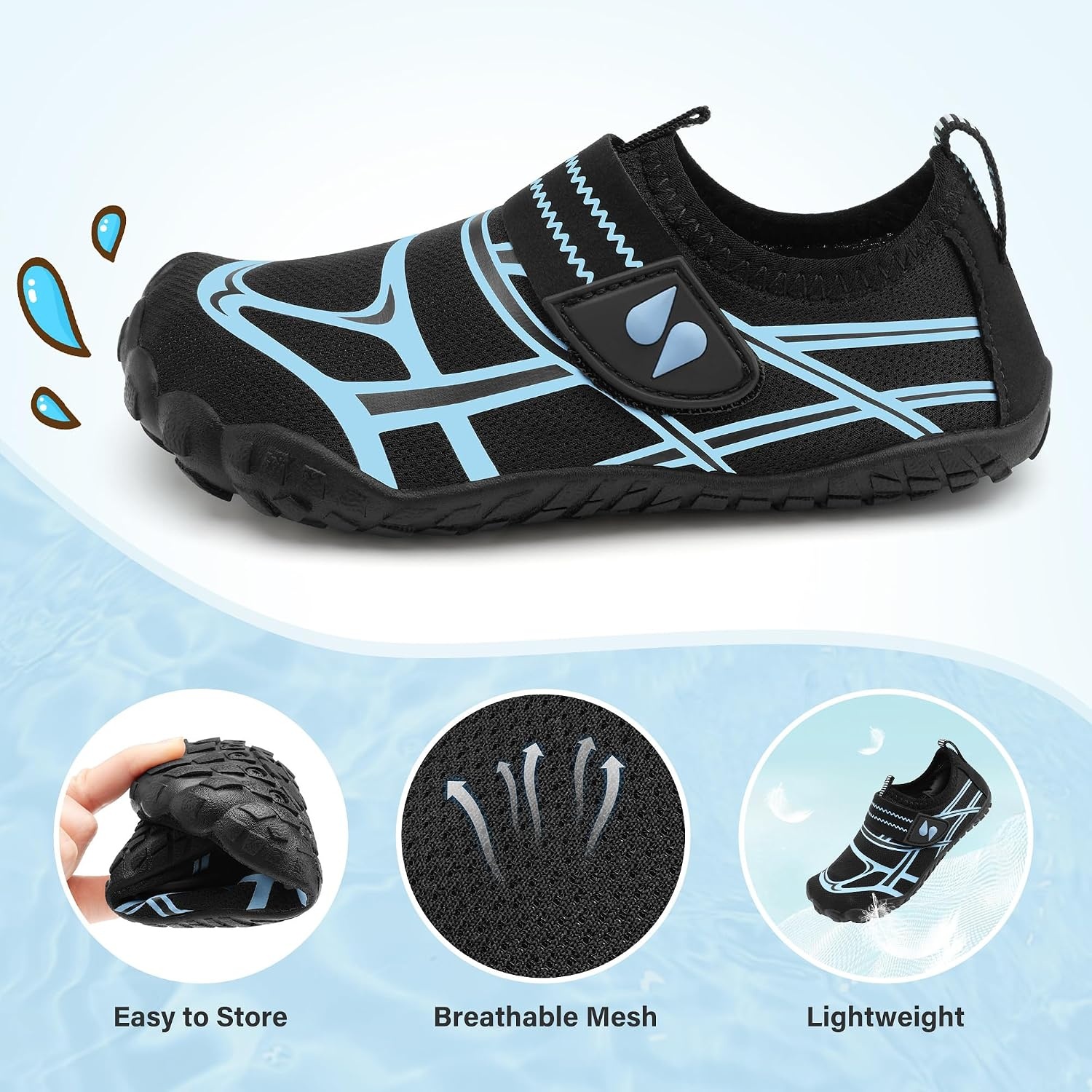 Stelle Kids Water Shoes Wide Toe Box Barefoot Quick Dry Non-Slip Aqua Shoes for Boys Girls Toddler Beach Swim Pool(Jet Current)