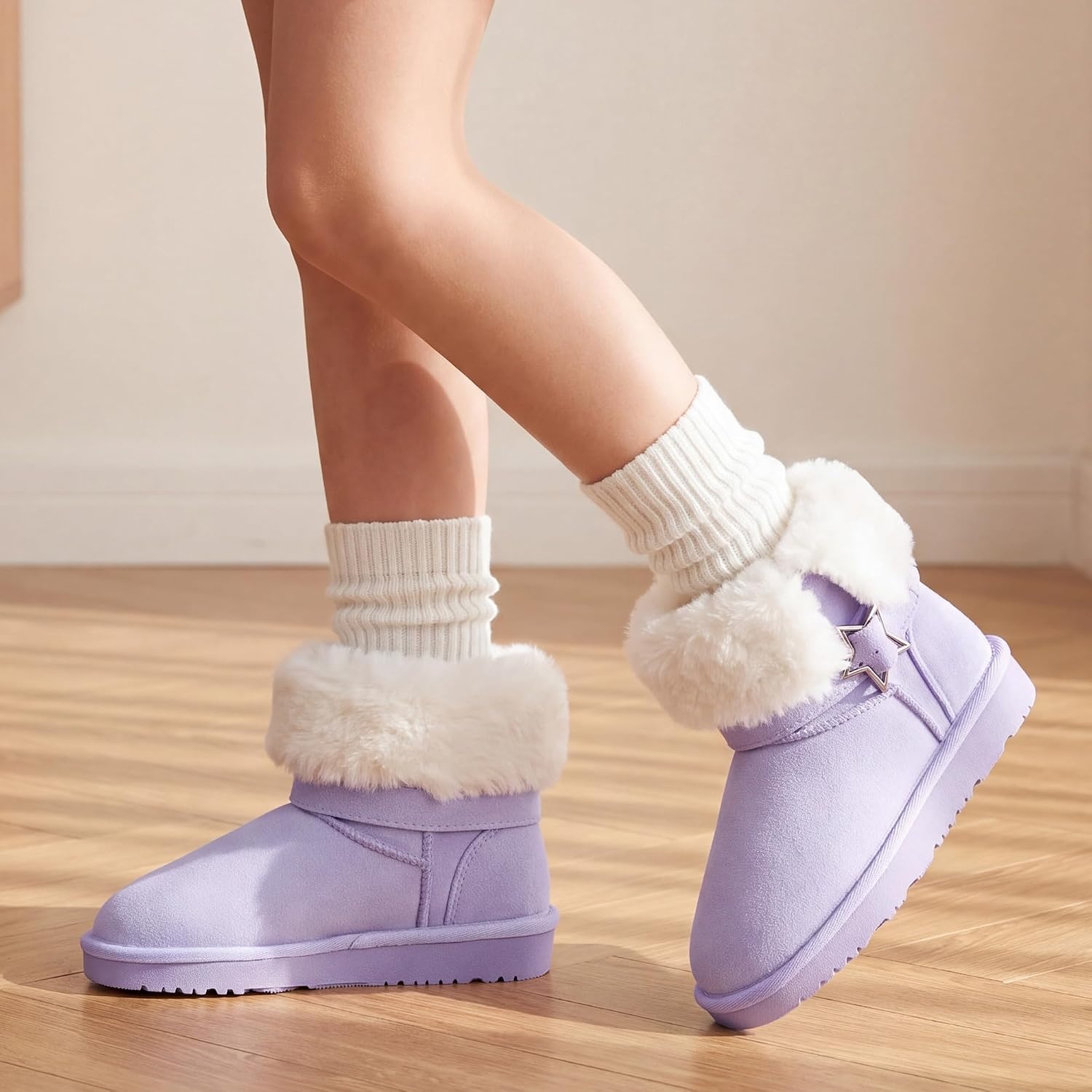Stelle Girls Winter Boots Faux Fur Lined Fold-Down Collar(Lavender)