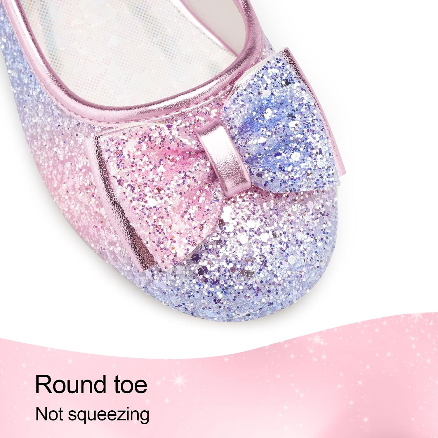 Stelle Girls Dress Shoes Glitter Princess Low Heels for Party Wedding Prom | Shiny glitter finish, Bowknot charms, 1 inch Low Heel, Cushioned comfort, Dress-up, Special occasions, Comfortable fit(T08-rainbow Blue)