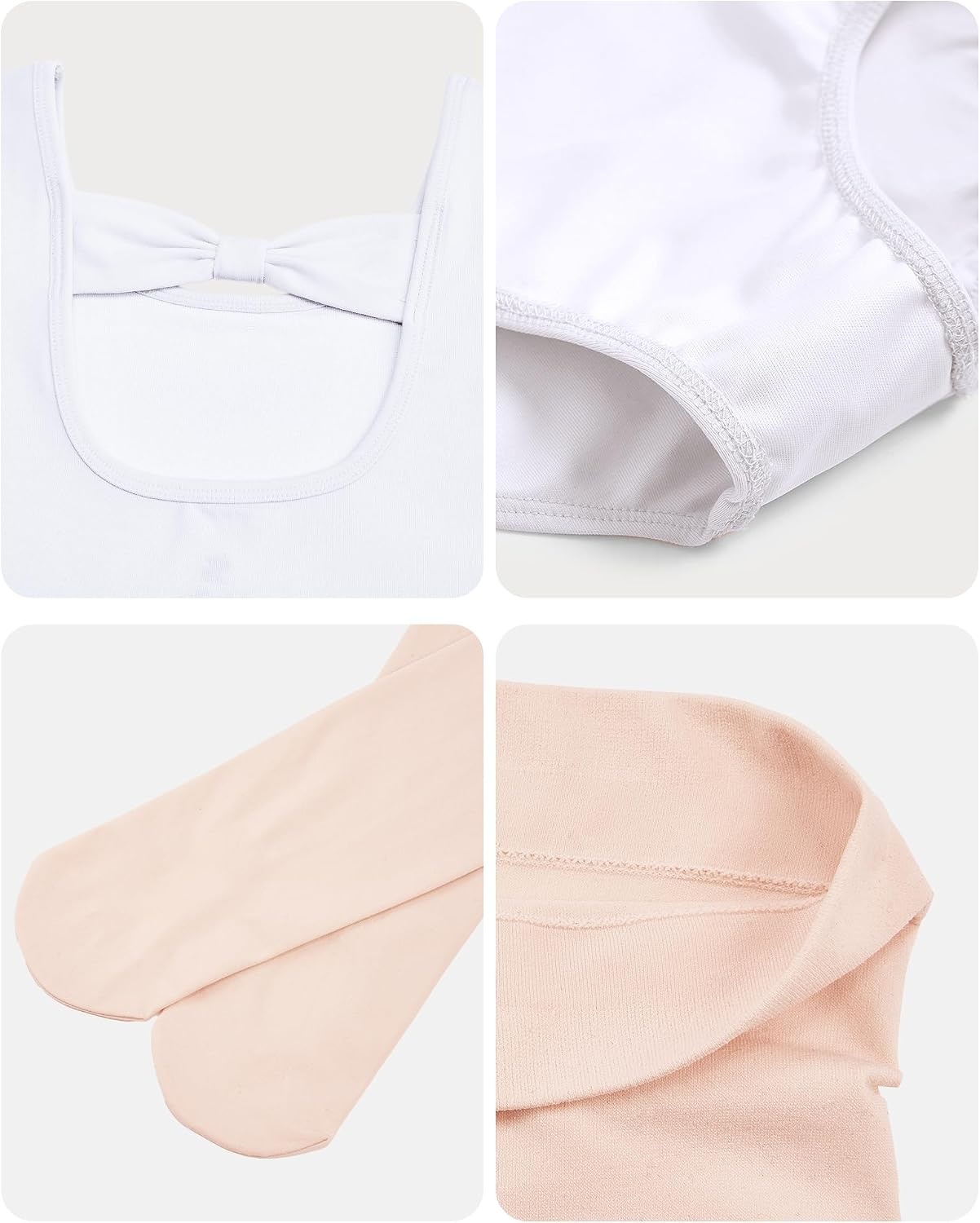 Stelle Girls Bow Back Leotard with Footed Tight for Ballet/Dance/Gymnastics(White)