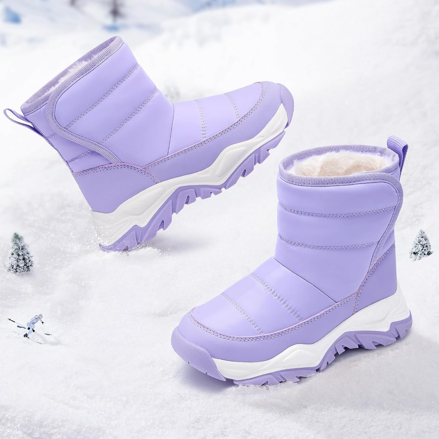 Stelle Toddler Snow Boots Girls Lightweight Warm Winter Shoes | Boys Outdoor Sport, Cold Weather, Water Repellent, Soft Faux Fur Lined, Non Slip, Mid Calf, Hook and Loop, Little & Big Kids(Lavender)
